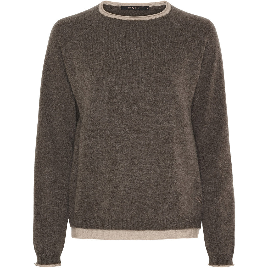 BTFCPH BTFASTRID Cashmere Pullover Pullovers Dark Brown Melange w. Cream Melange Contrast