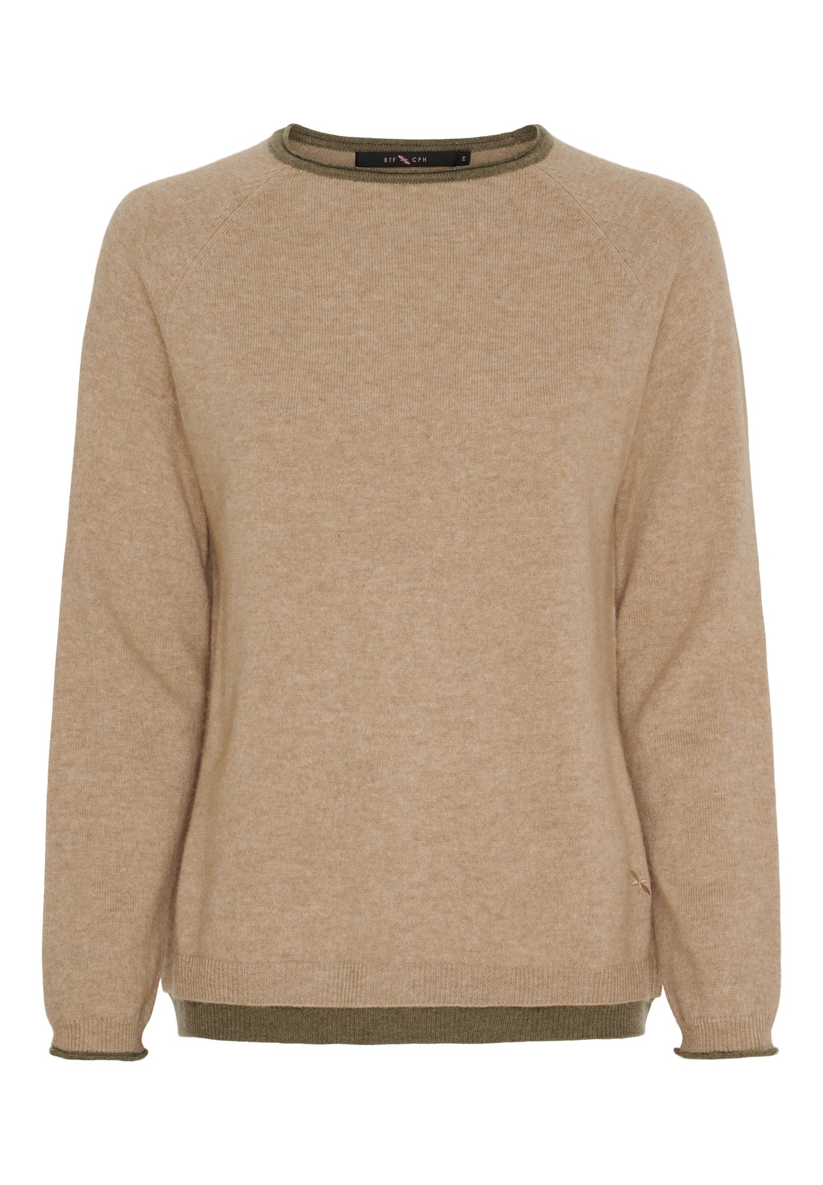 BTFCPH BTFASTRID Cashmere Pullover Pullovers Lt. Camel Melange w. Olive Brown Melange Contrast
