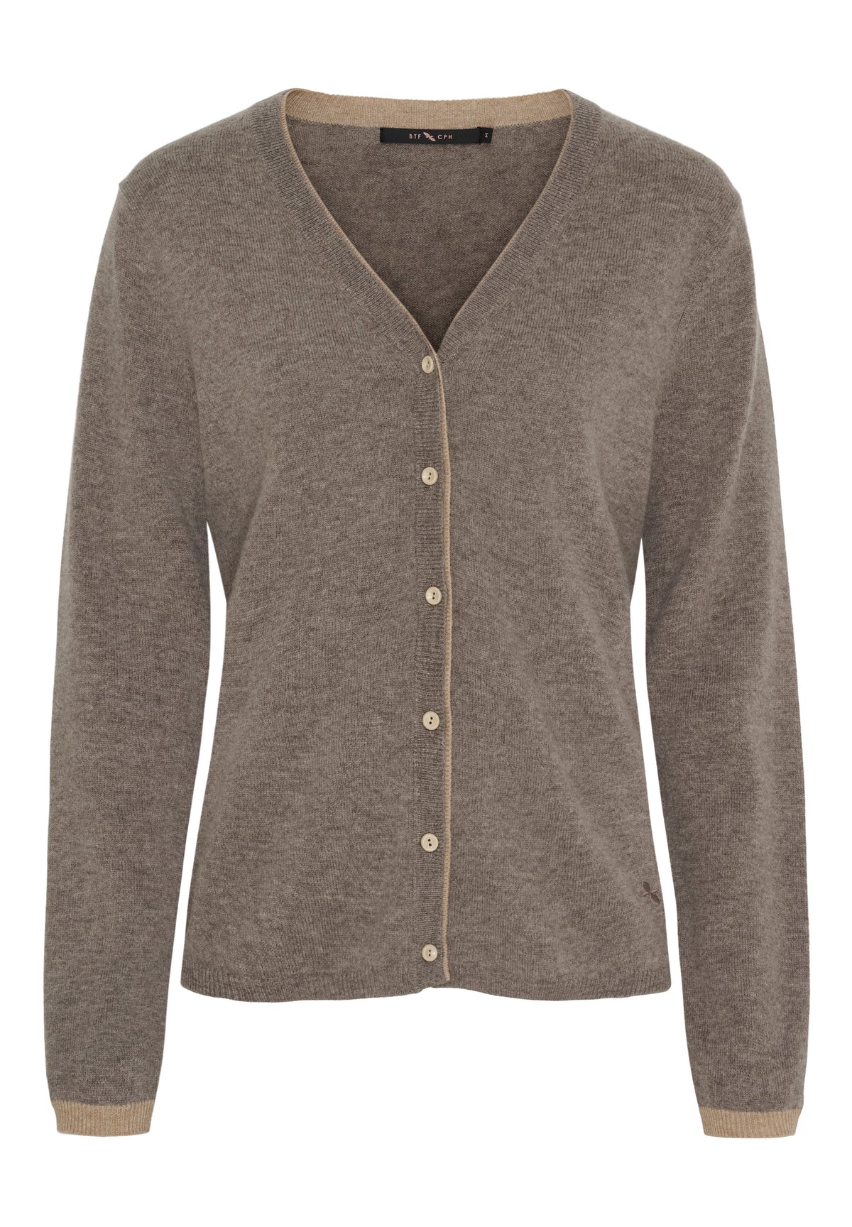 BTFCPH BTFHANNA Cashmere Cardigan Cardigans Ash Brown Melange w. Lt. Camel Melange Contrast