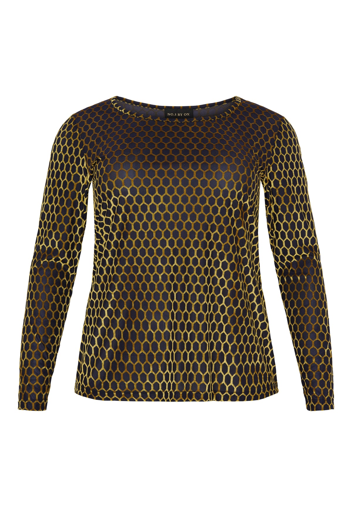 NO. 1 BY OX Mesh bluse T-shirts Dark Navy Blue w Gold