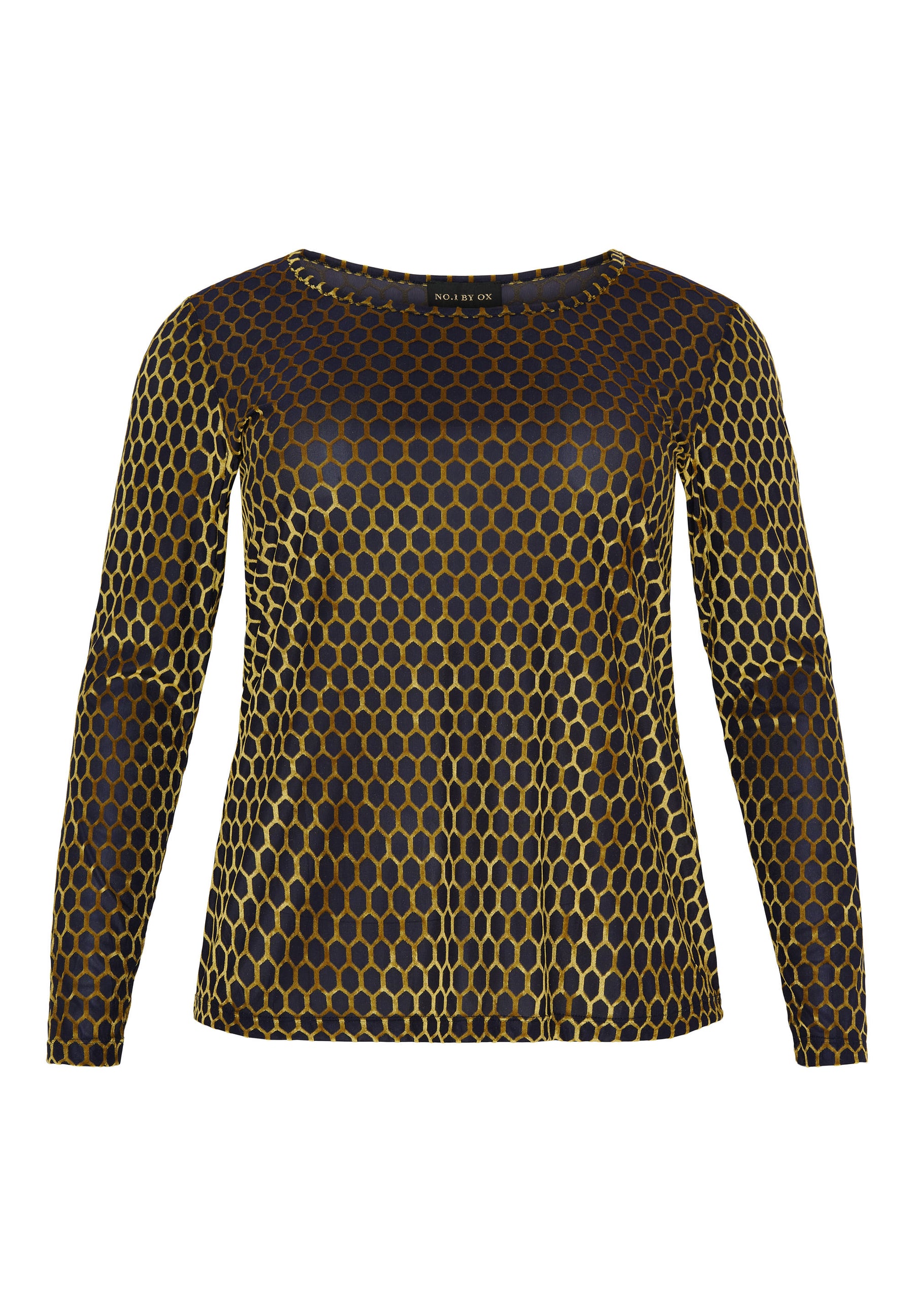 NO. 1 BY OX Mesh bluse T-shirts Dark Navy Blue w Gold