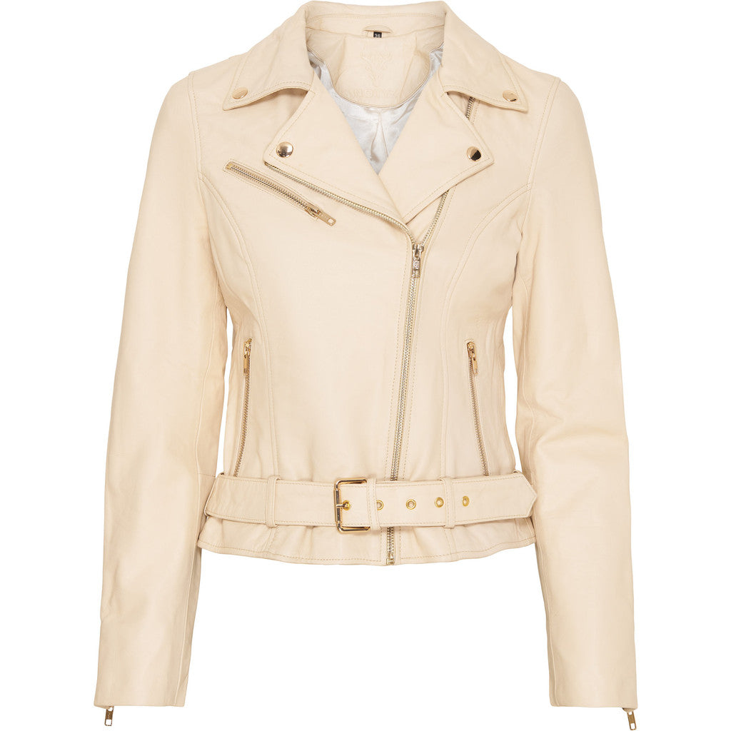 NOTYZ Biker læderjakke med bælte Jakker Ivory w. Light Gold acc.