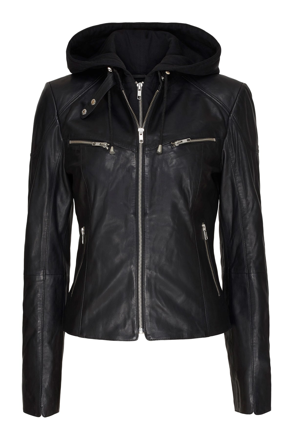 NOTYZ Biker læderjakke med hætte Jakker Sort