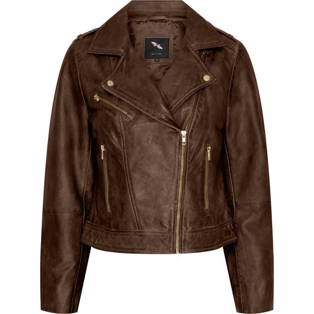 BTFCPH Bikerjakke i blødt læder Jakker Brown w. Light Gold acc.