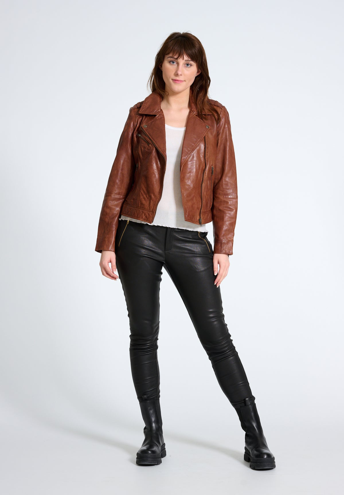 BTFCPH Bikerjakke i blødt læder Jakker Brun