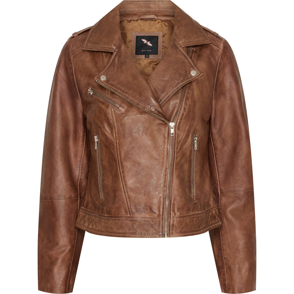 BTFCPH Bikerjakke i blødt læder Jakker Mocha w. Silver acc.