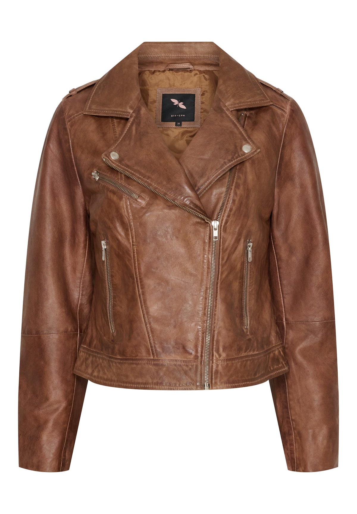 BTFCPH Bikerjakke i blødt læder Jakker Mocha w. Silver acc.