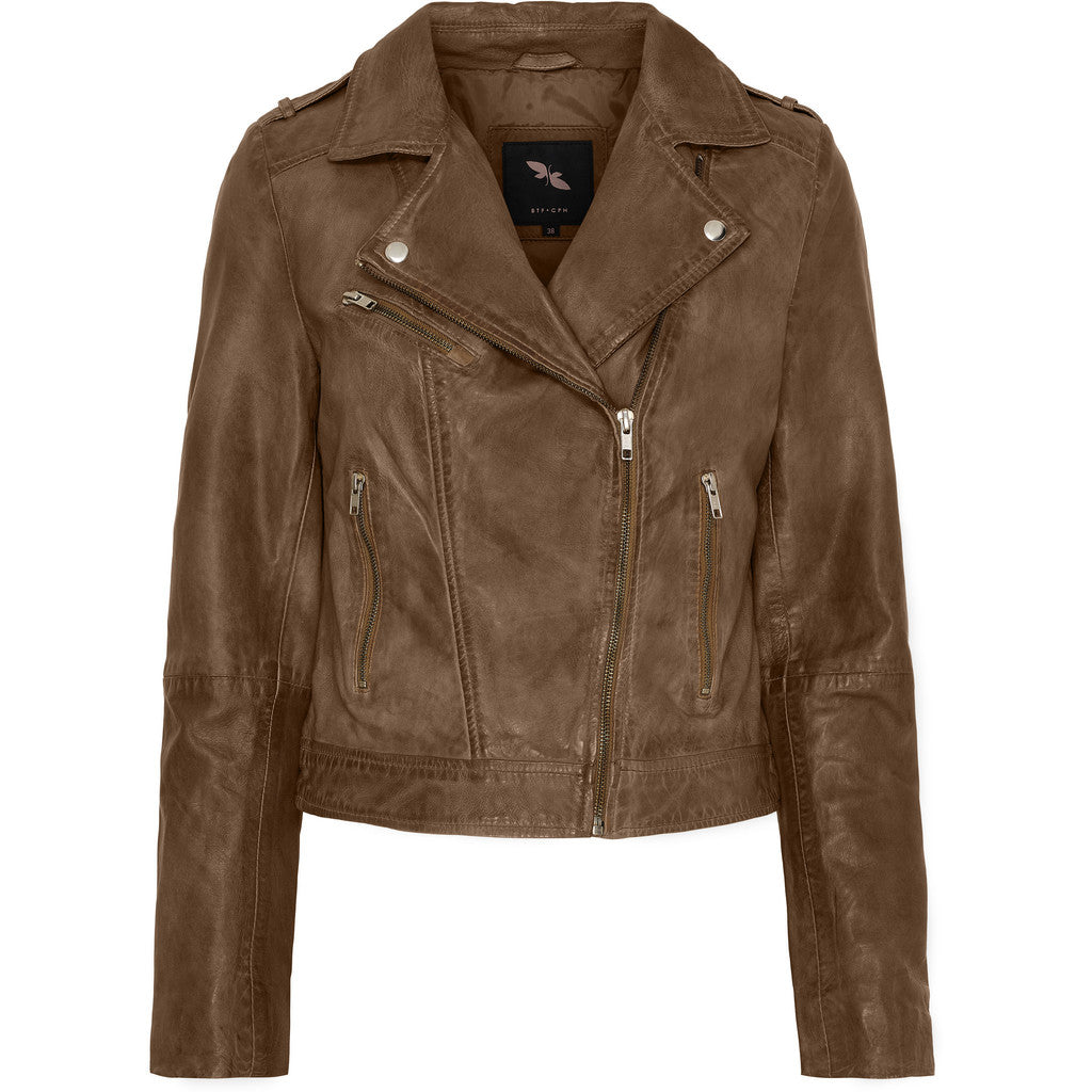 BTFCPH Bikerjakke i blødt læder Jakker Nude Brown w. Silver acc.