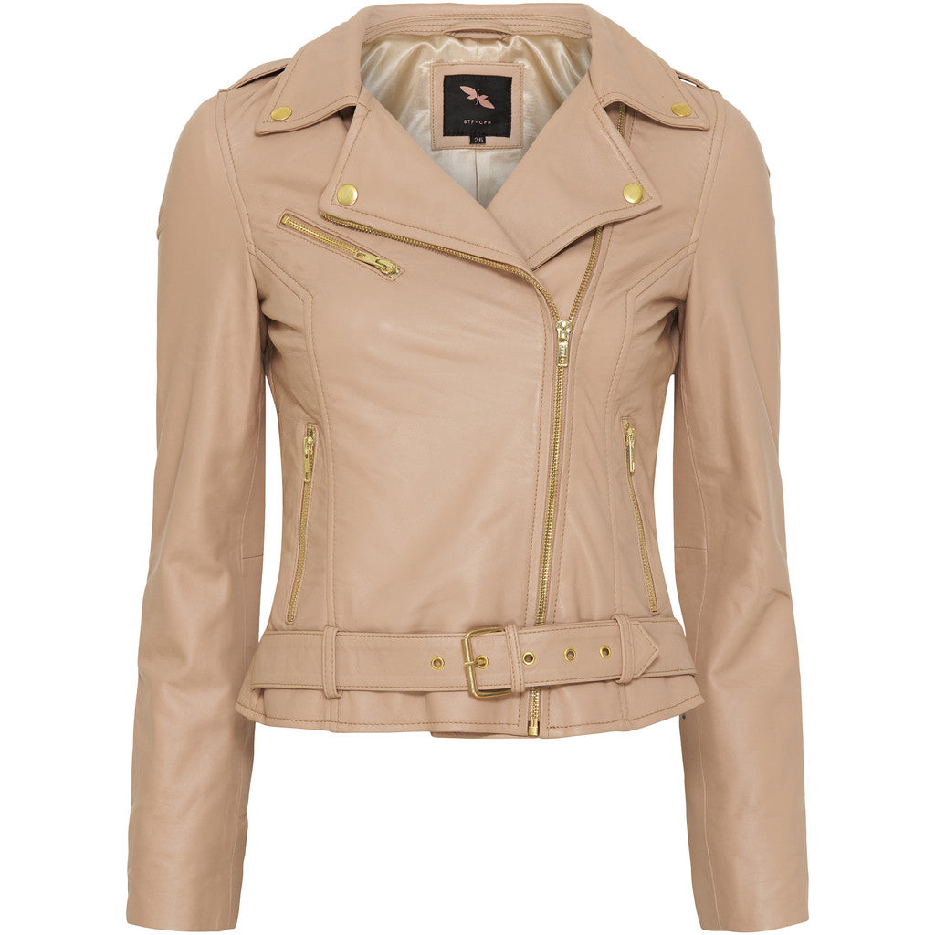 BTFCPH Bikerjakke i læder med bælte Jakker Beige