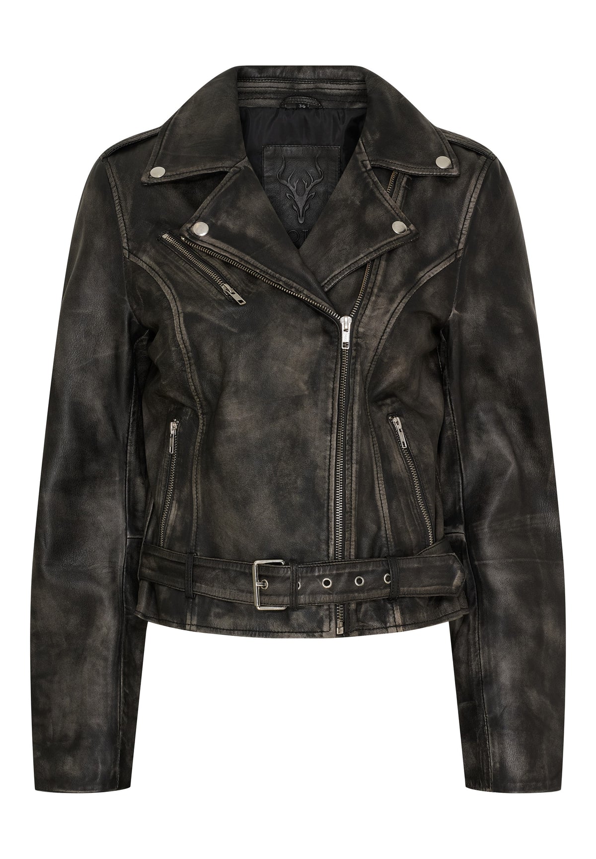 NOTYZ Bikerjakke med bælte Jakker Grey w. Silver acc.