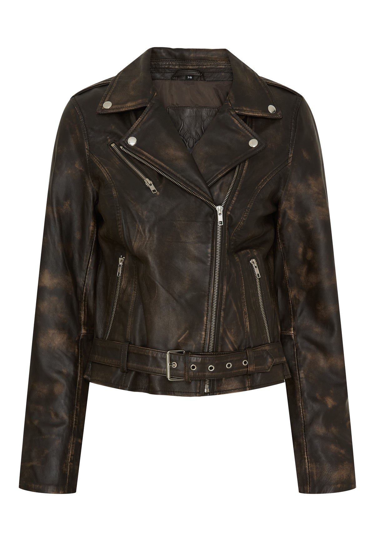 NOTYZ Bikerjakke med bælte Jakker Walnut w. Silver acc.