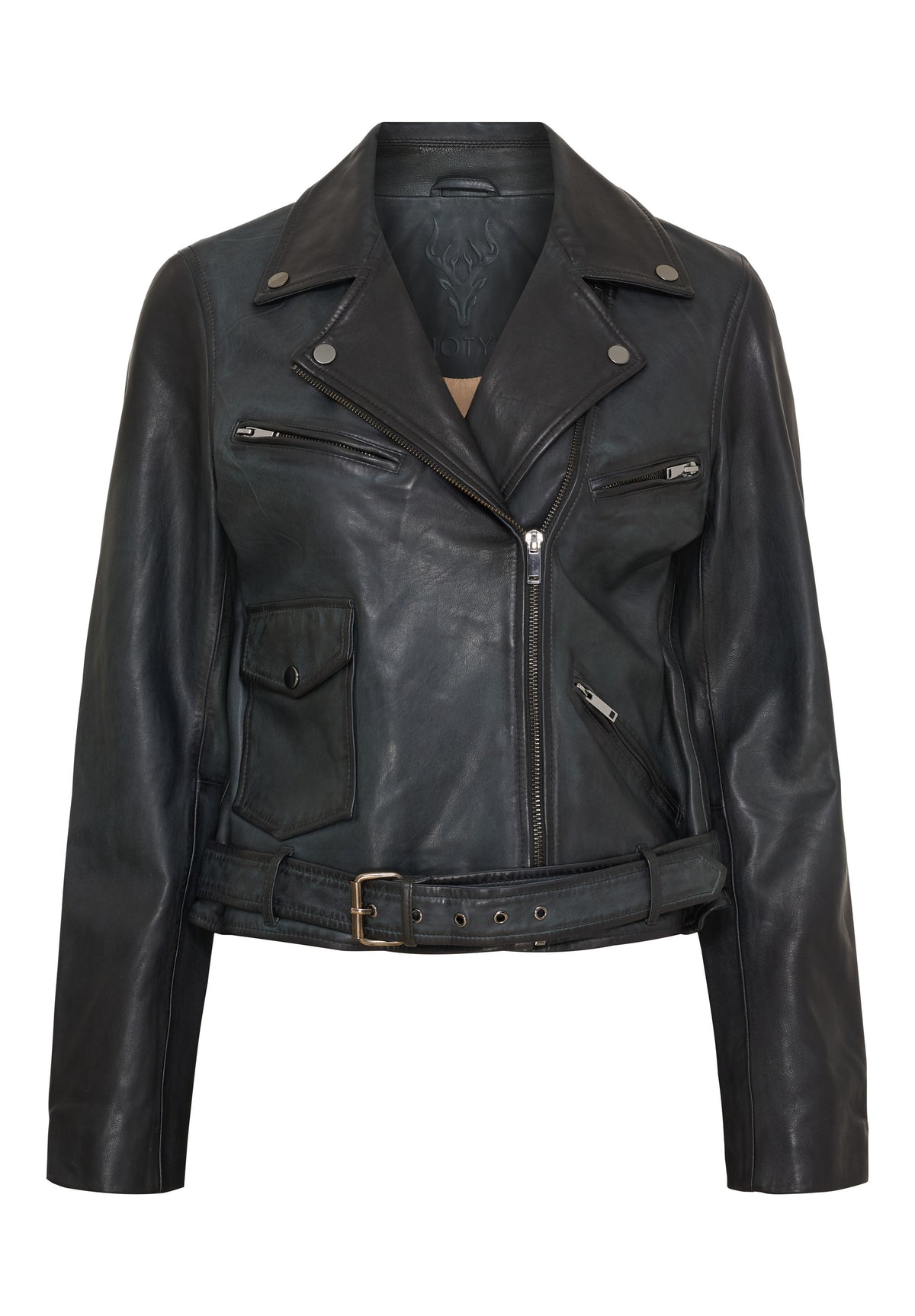 NOTYZ Bikerjakke med bælte Jakker Anthracite Grey w. Gunmetal acc.