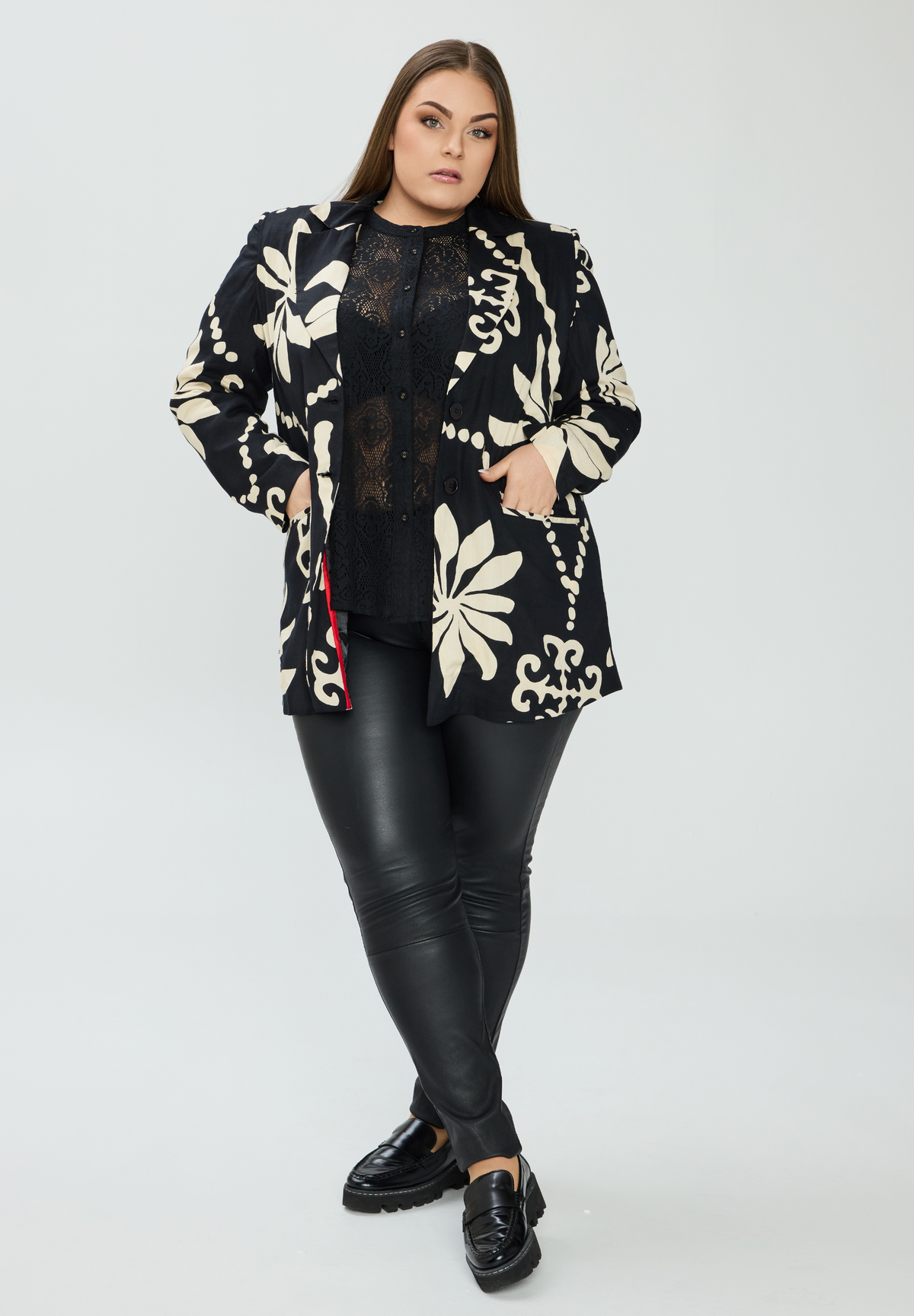 NO. 1 BY OX Blazer Blazers Black/White leaf print