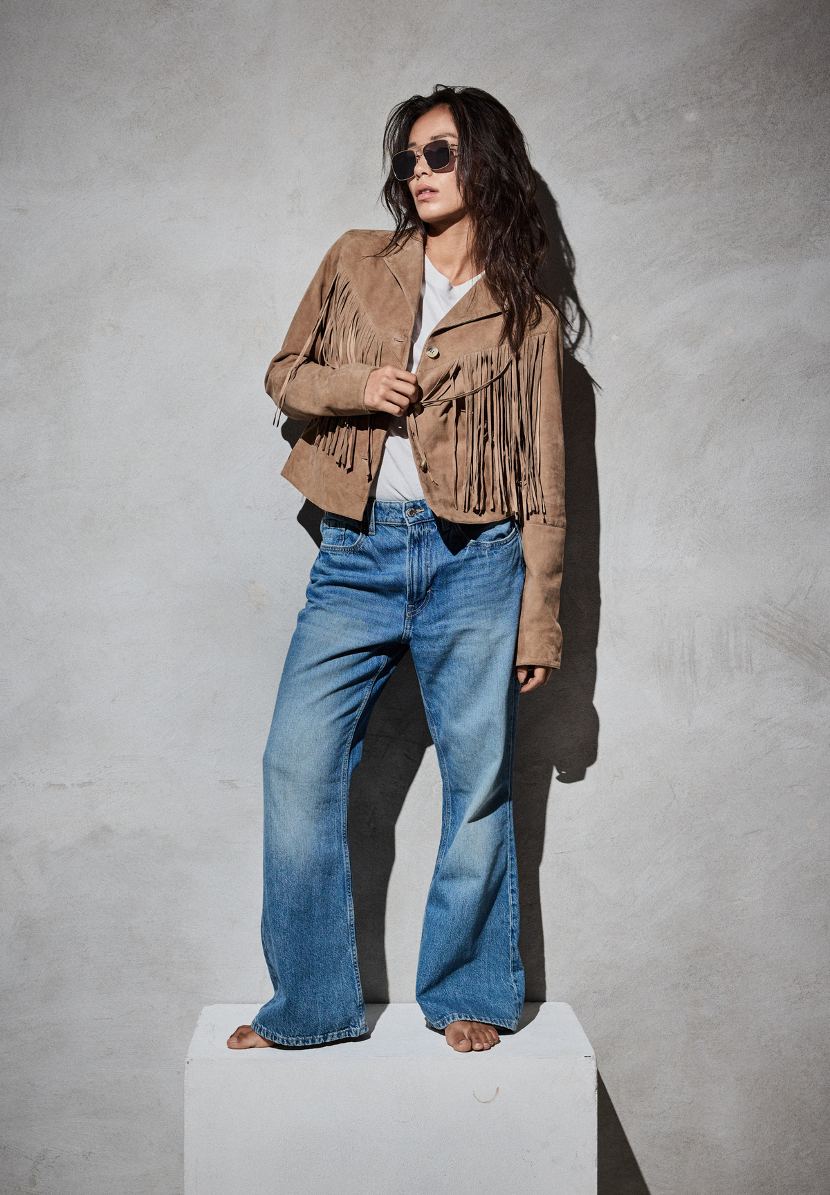 NOTYZ Blazer i ruskind med frynser Blazers Brun