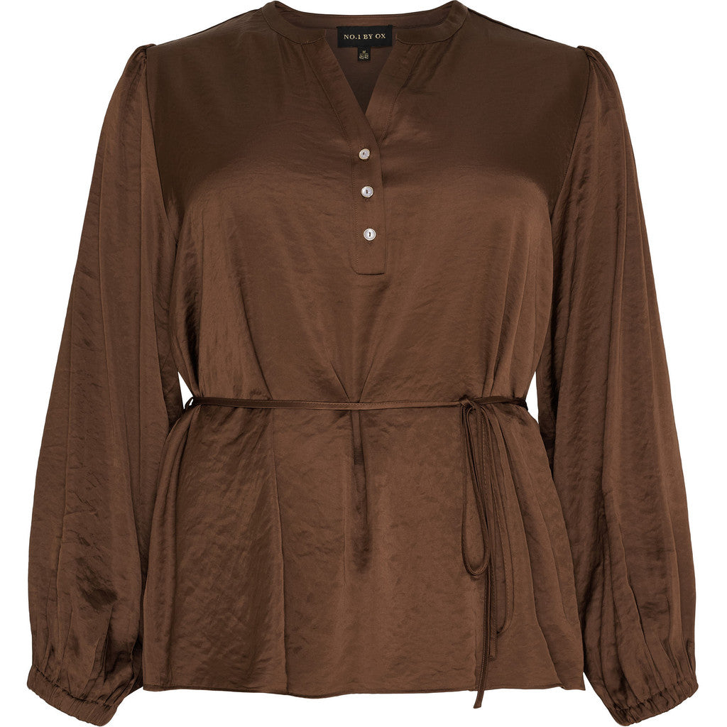NO. 1 BY OX Blouse A shape LS elastic in cuffs Bluser Brown Stone