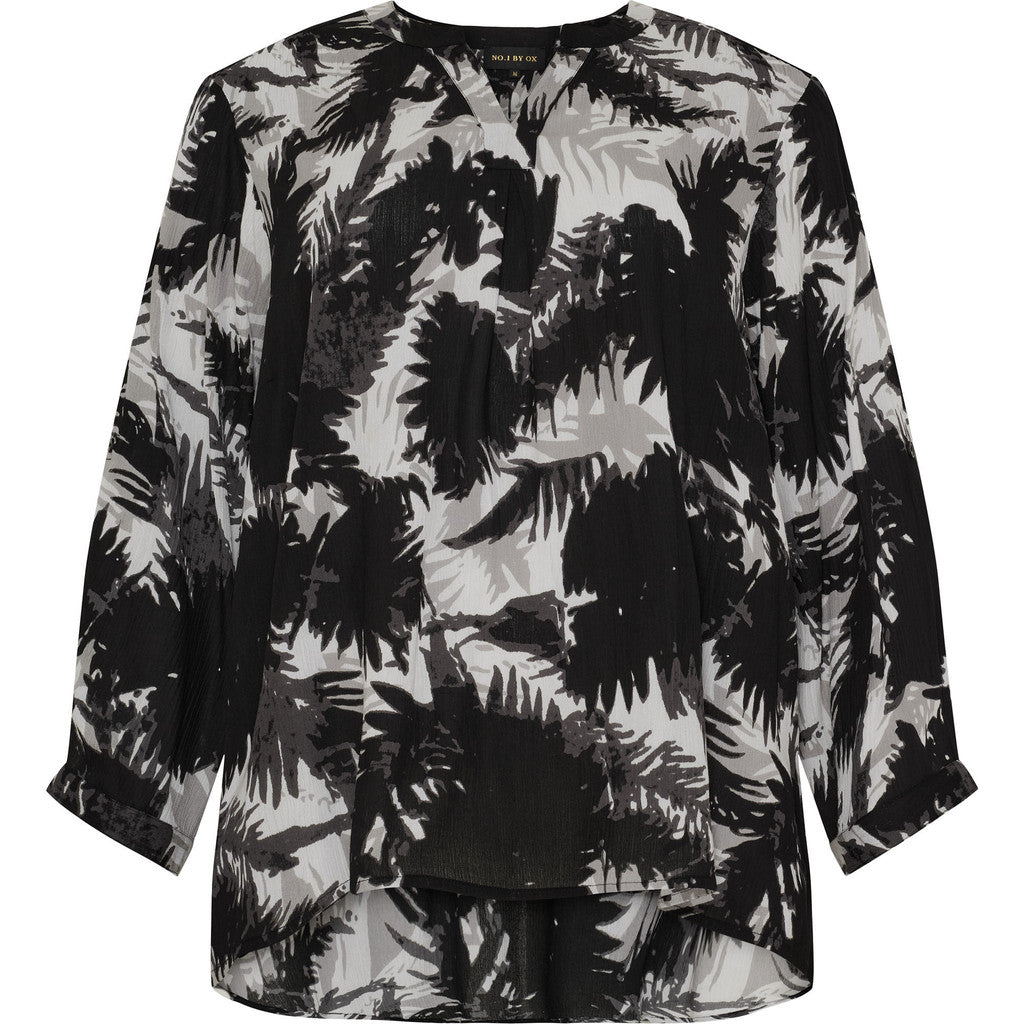 NO. 1 BY OX Bluse i viskose med klassisk print Bluser White w Black/Grey flowers