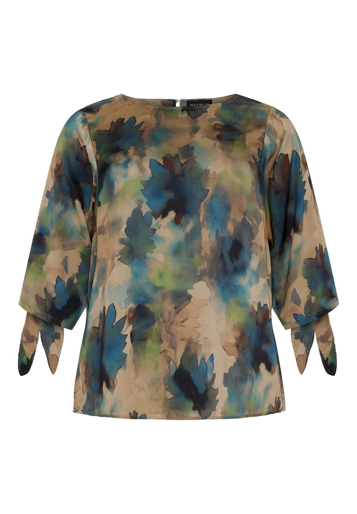 NO. 1 BY OX Bluse med 3/4 ærmer Bluser Sand with Blue and Green watercolor flowers