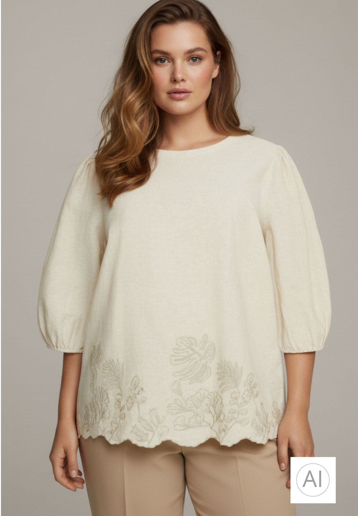 NO. 1 BY OX Bluse med broderi detaljer Bluser Beige