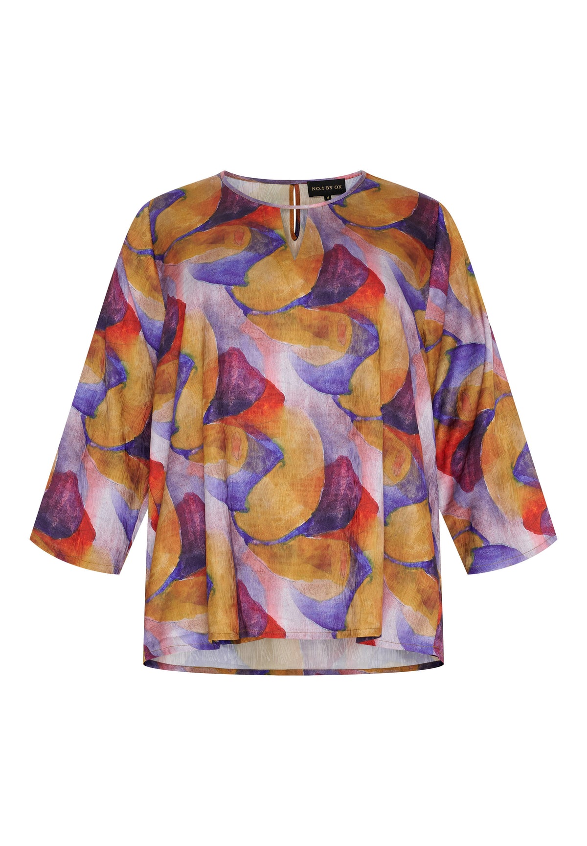 NO. 1 BY OX Bluse med farverigt print og 3/4 ærmer Bluser Cobolt Blue w Pompeian Red/Apricot circles