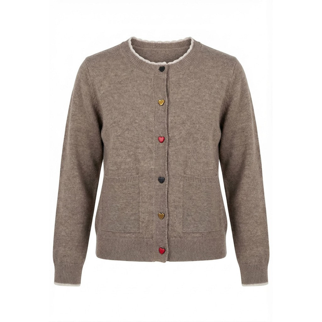 NO. 1 BY OX Cardigan w heart coloured buttons Cardigans Brun