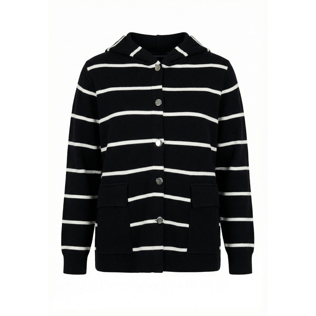 NO. 1 BY OX Cardigan w hood Cardigans Black w Cream White stripes
