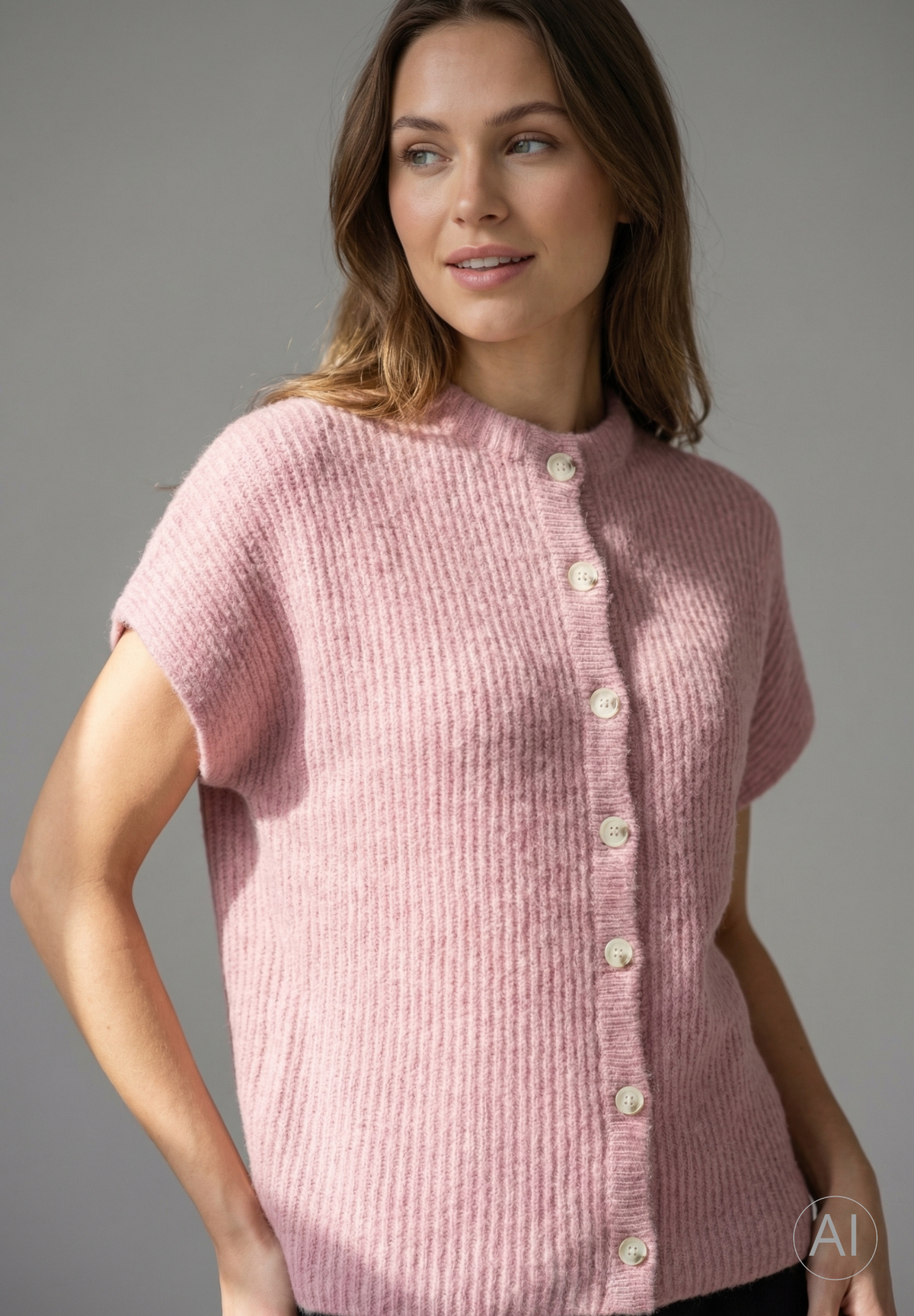 BTFCPH Cashmere cardigan med korte ærmer i vaskebjørnsgarn Veste Pink Sand