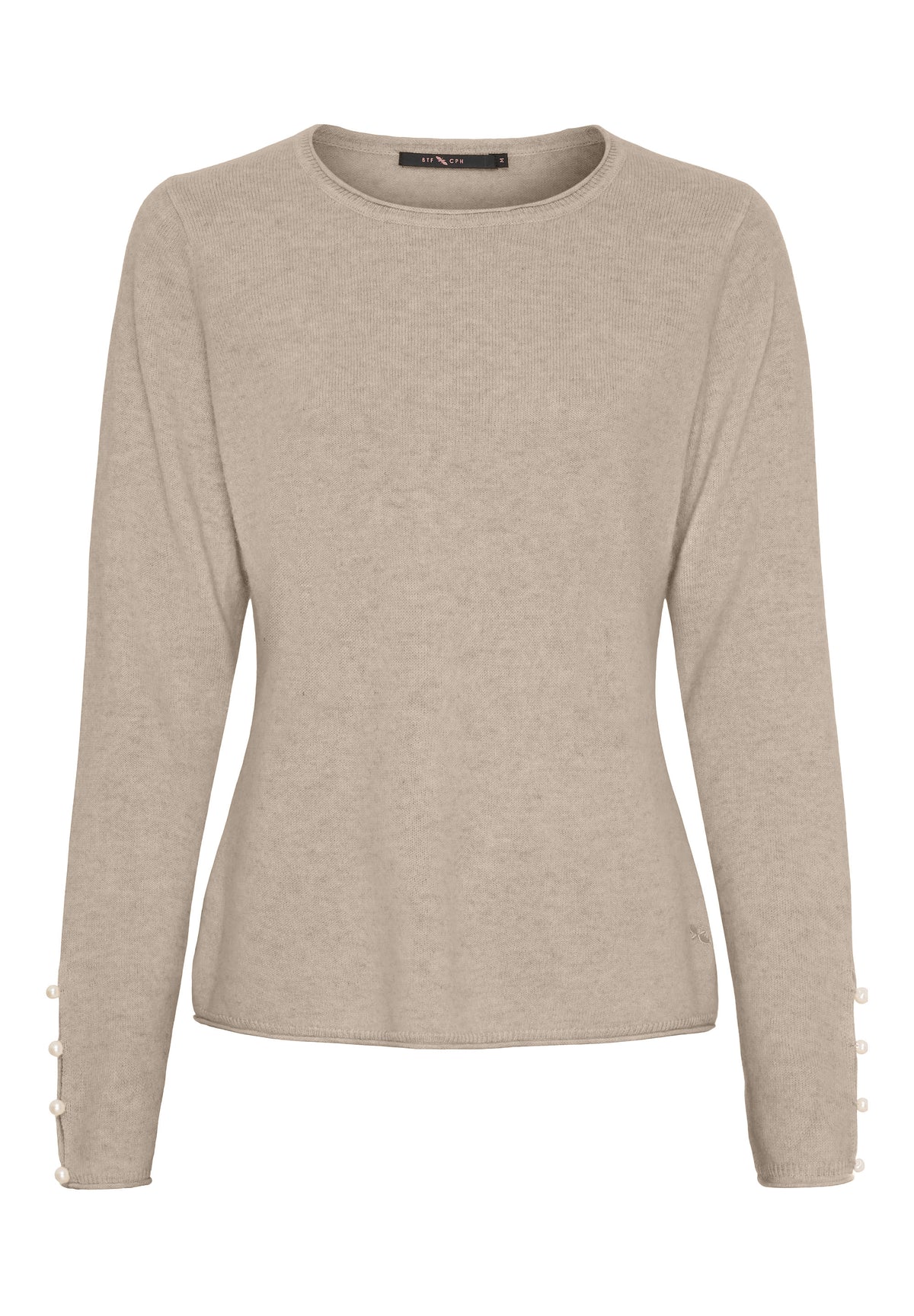 BTFCPH Cashmere pullover med perledetaljer Pullovers Cream Melange