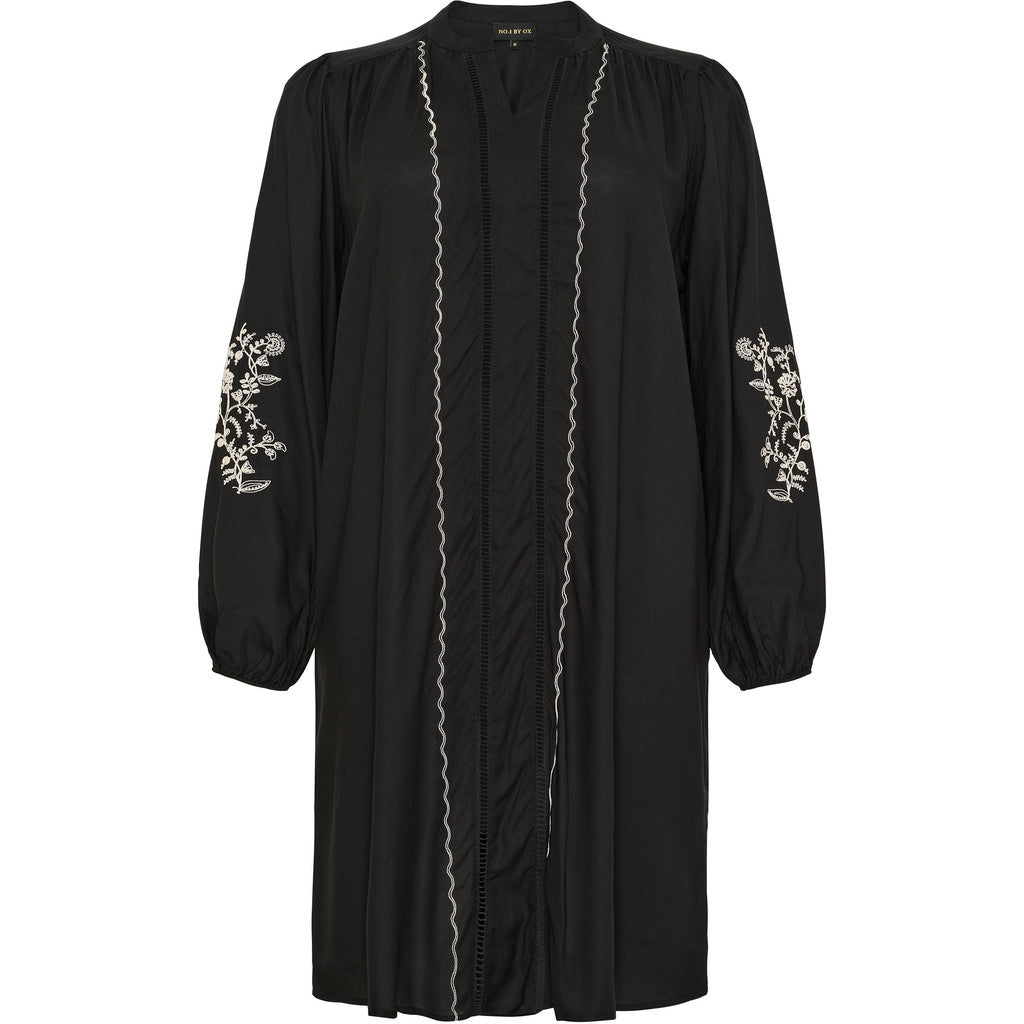 NO. 1 BY OX Dress LS w embroidery on front edge and flair cuffs Kjoler Sort