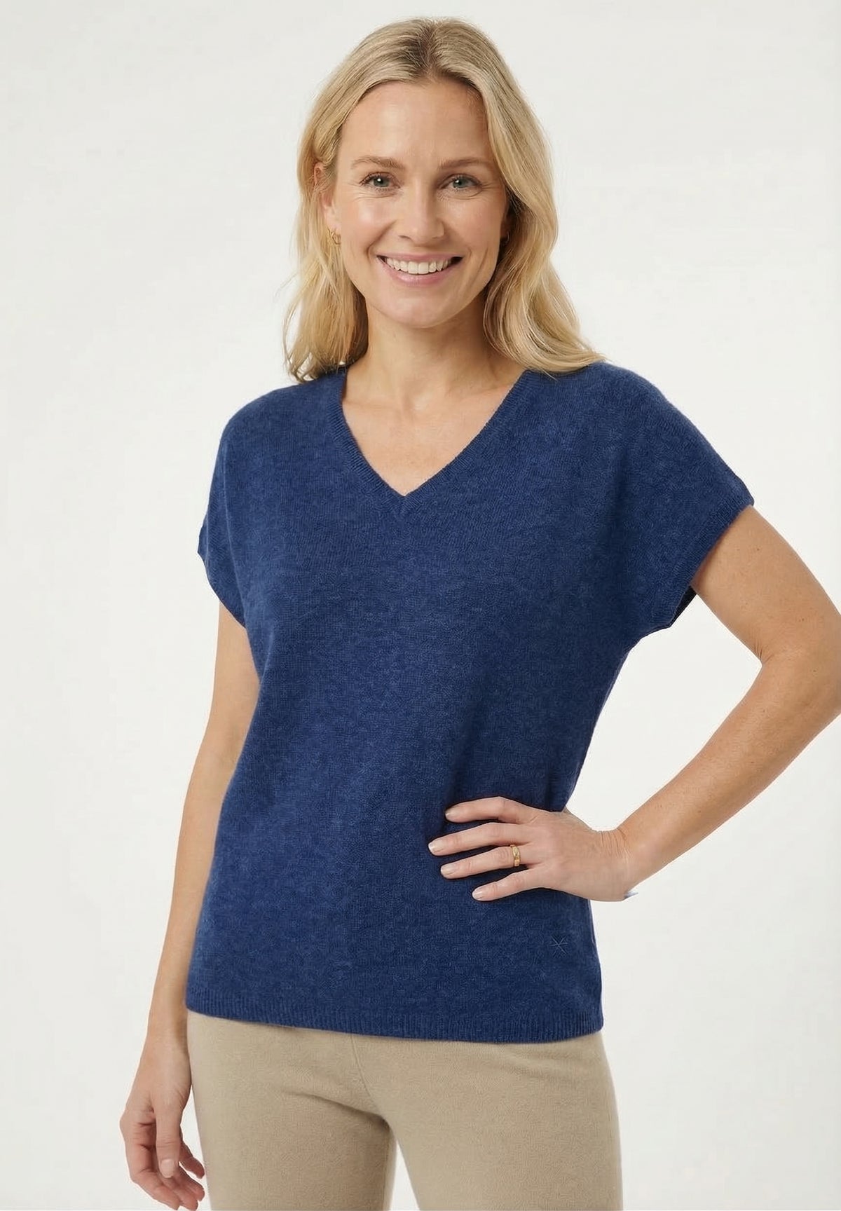 BTFCPH Eksklusiv pullover i 100% cashmere med korte ærmer Pullovers Dark Blue Melange