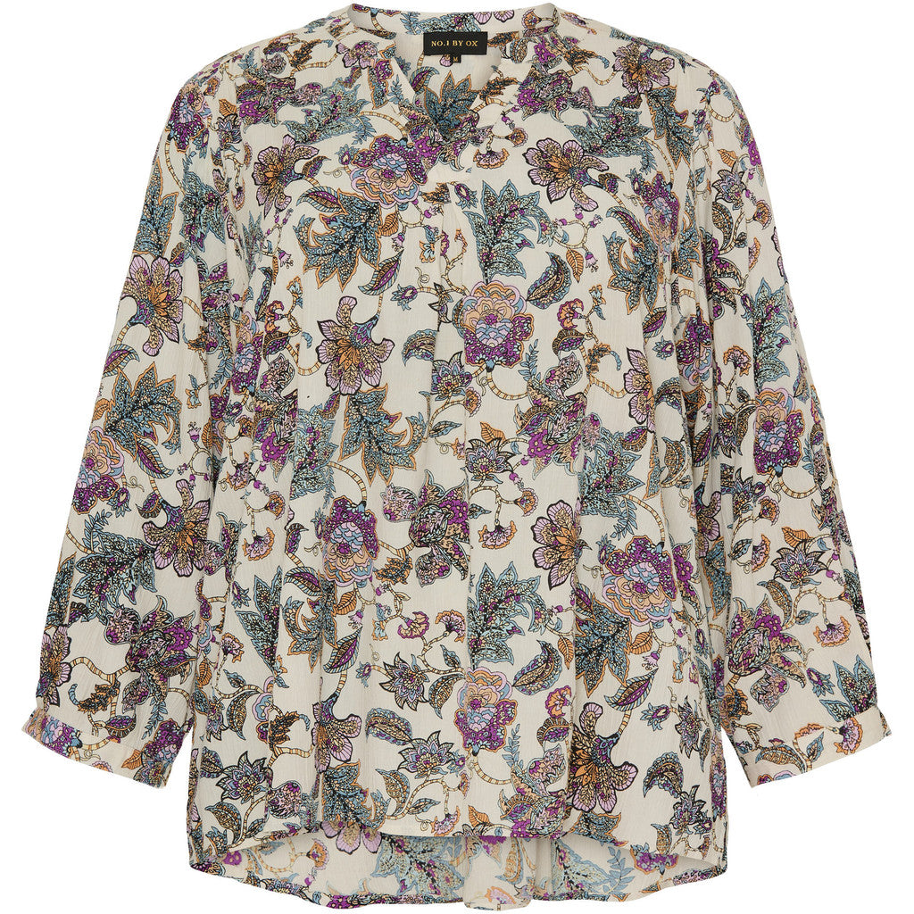NO. 1 BY OX Elegant bluse Bluser Cream White w multi coloured graphic print