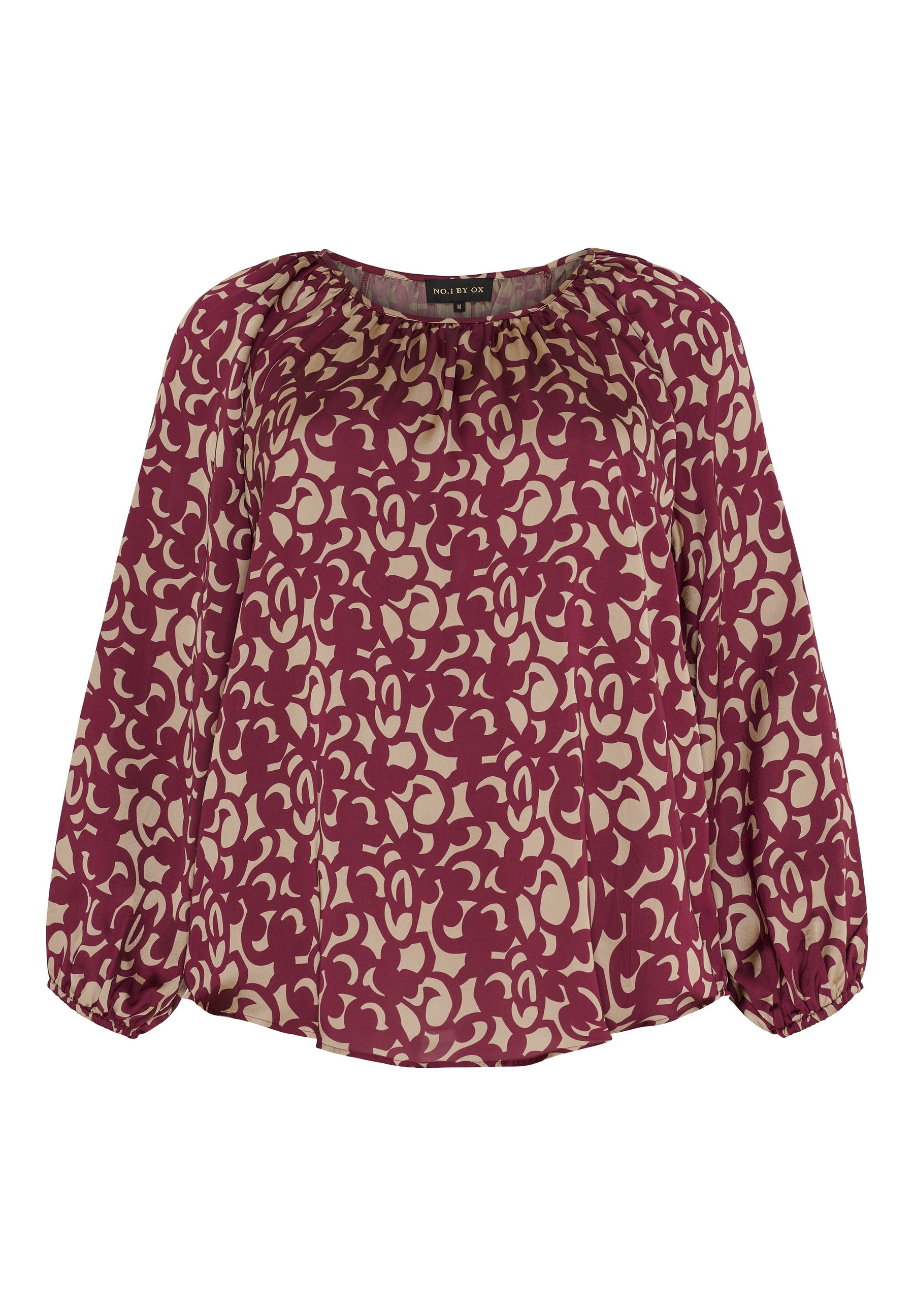 NO. 1 BY OX Elegant bluse Bluser Warm Sand w Syrah Red graphic print