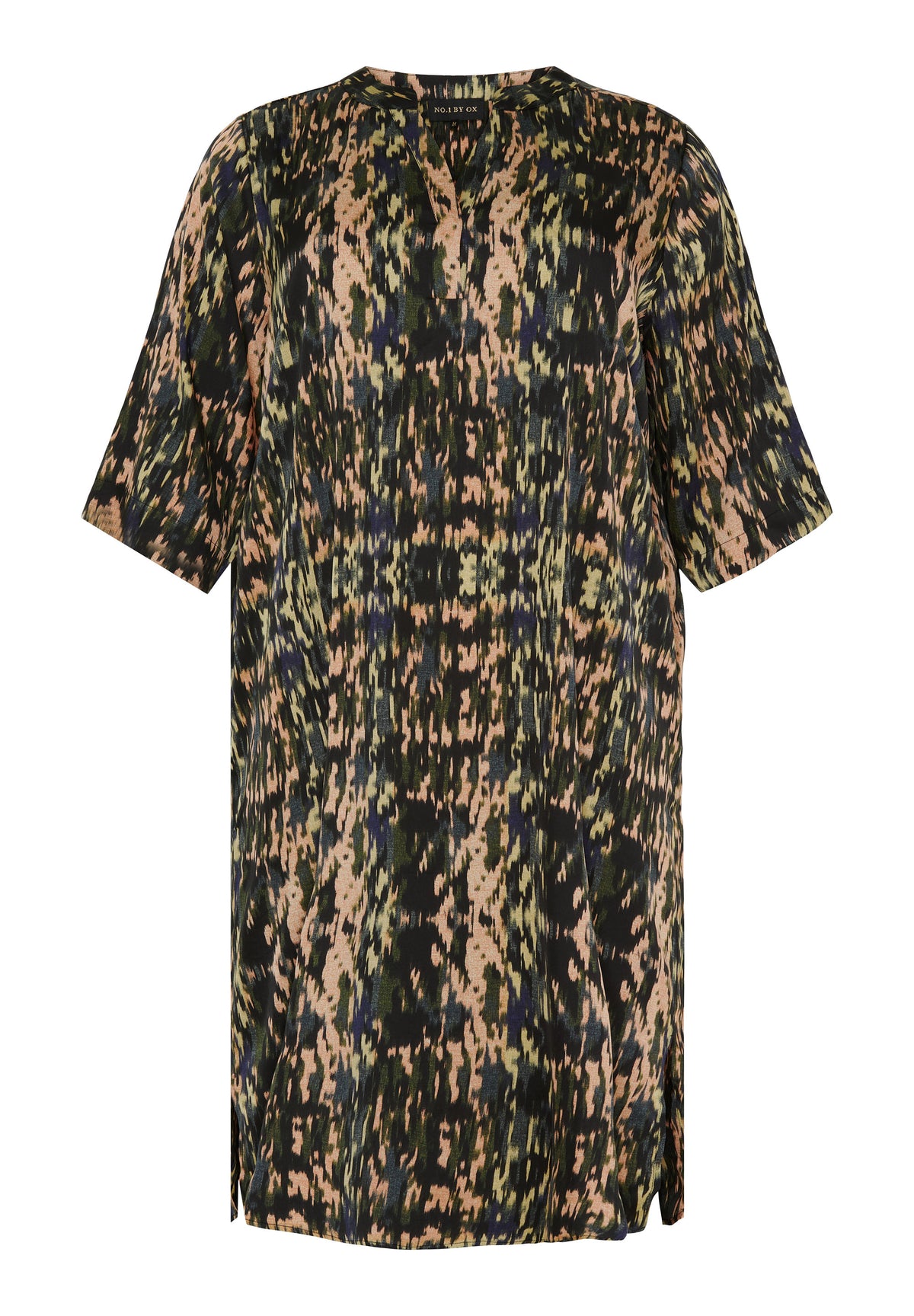 NO. 1 BY OX Elegant kjole Kjoler Army Green w Dark Blue graphic print
