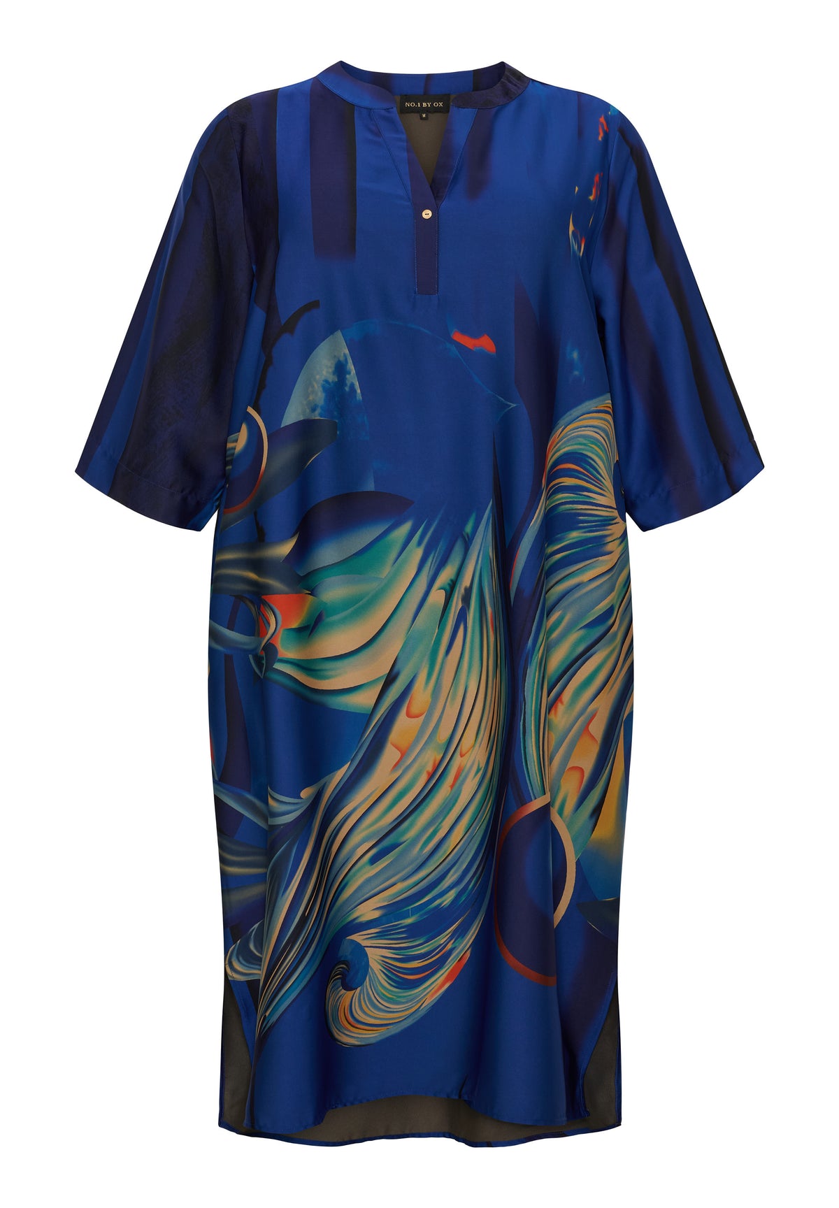 NO. 1 BY OX Elegant kjole Kjoler Dark Cobalt Blue w big graphic print