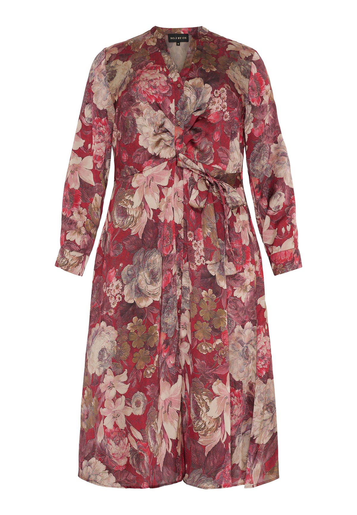 NO. 1 BY OX Elegant kjole med bindebånd Kjoler Dark Pompeian Red w Marmelade Rose flowers