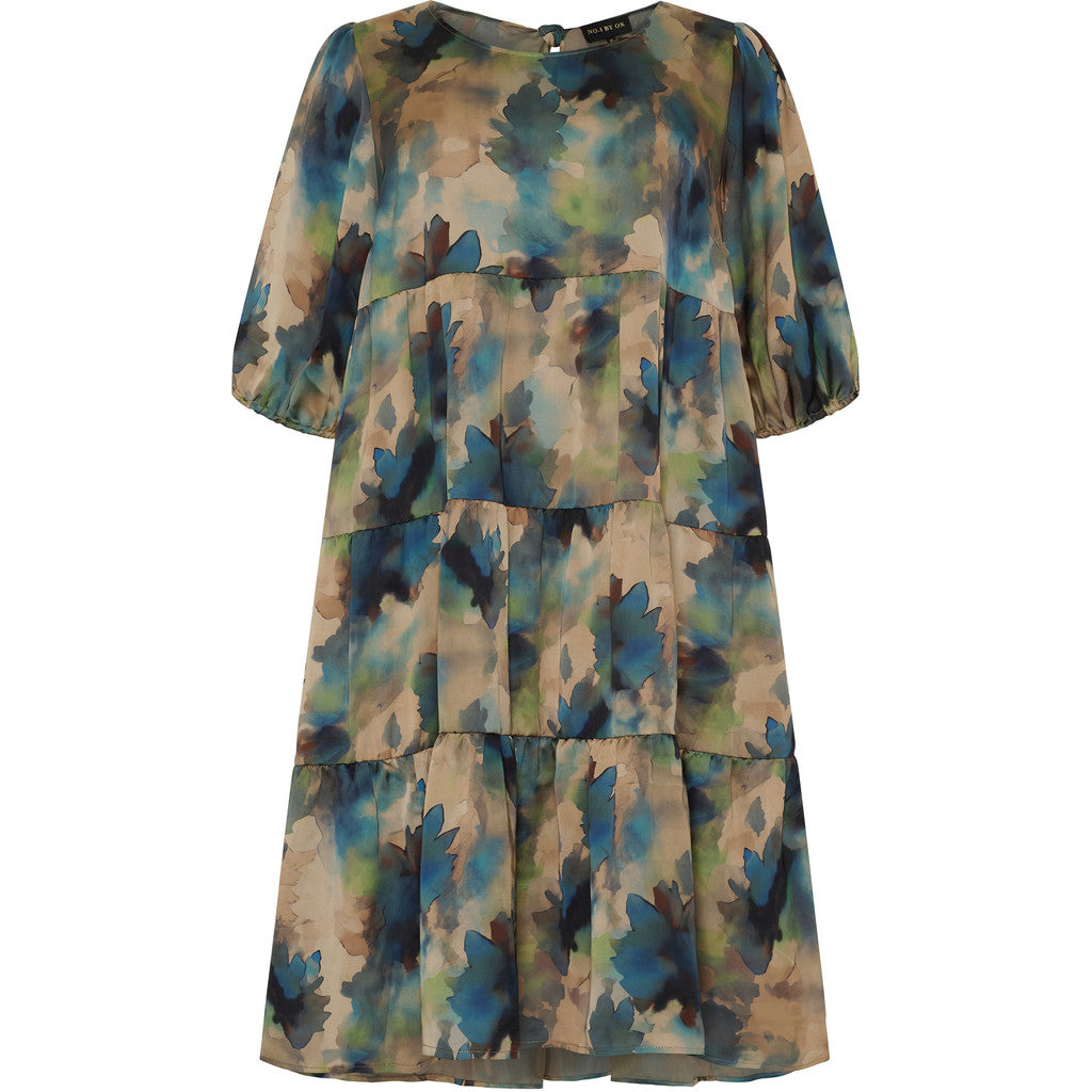 NO. 1 BY OX Elegant kjole med feminine detaljer Kjoler Sand with Blue and Green watercolor flowers