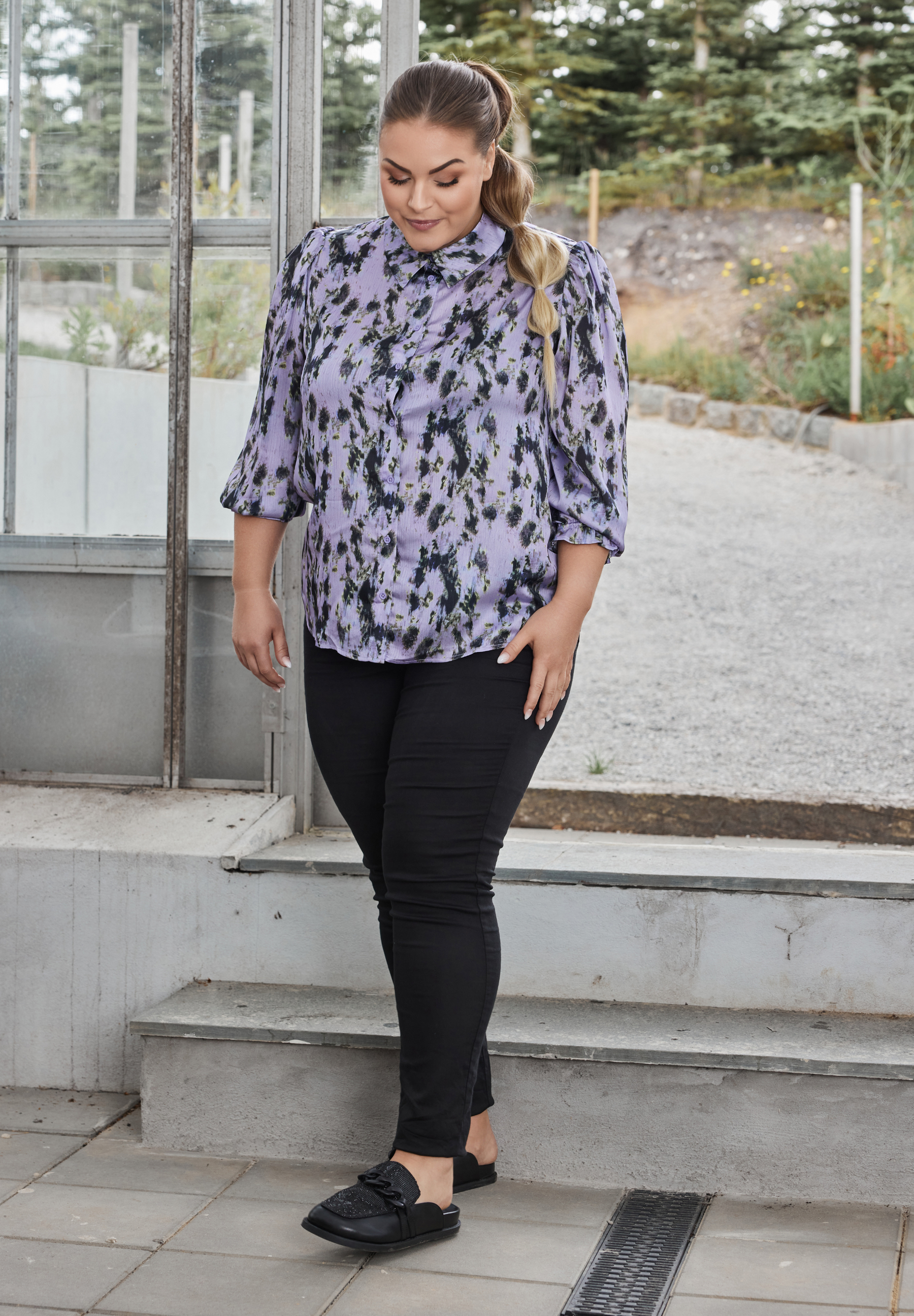 NO. 1 BY OX Elegant skjorte med 3/4 ærmer Skjorter Paisley Purple w Black Graphic print