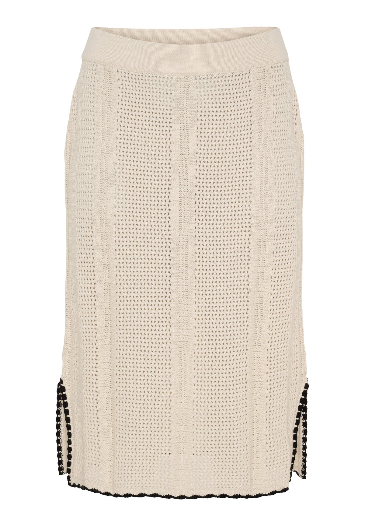 NO. 1 BY OX Elegant strikket nederdel med slidser Nederdele Off White w Black