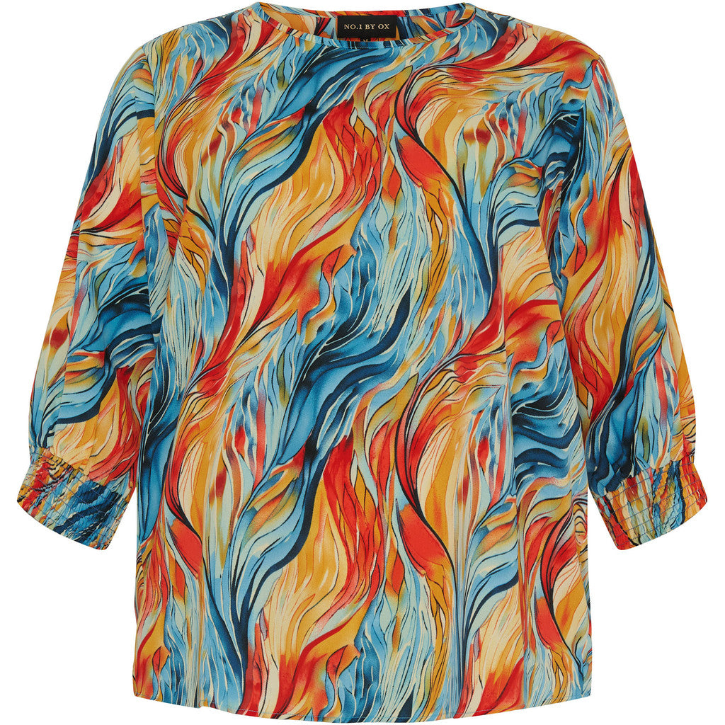 NO. 1 BY OX Farverig bluse med 3/4 ærmer Bluser Bright Multi coloured Wave print