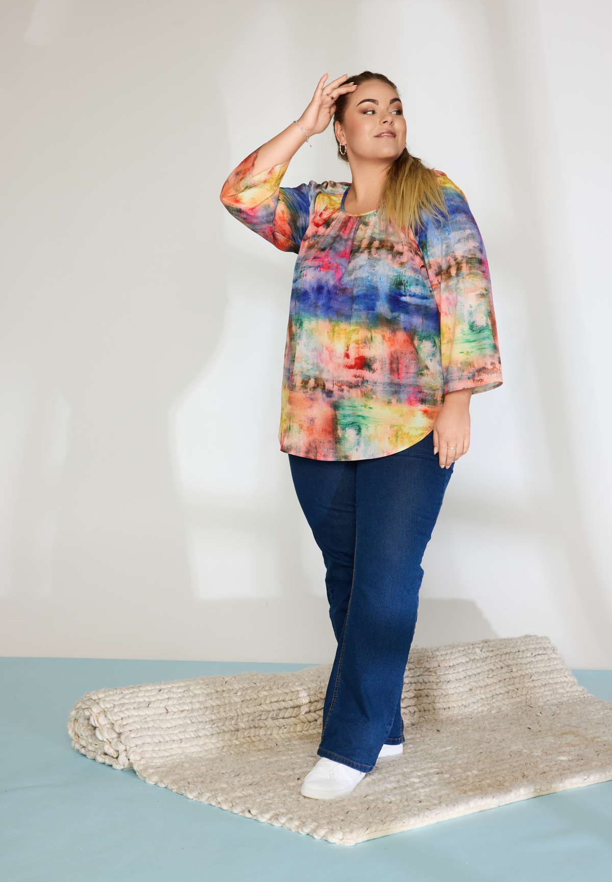 NO. 1 BY OX Farverig bluse med 3/4 ærmer Bluser Multicolored print