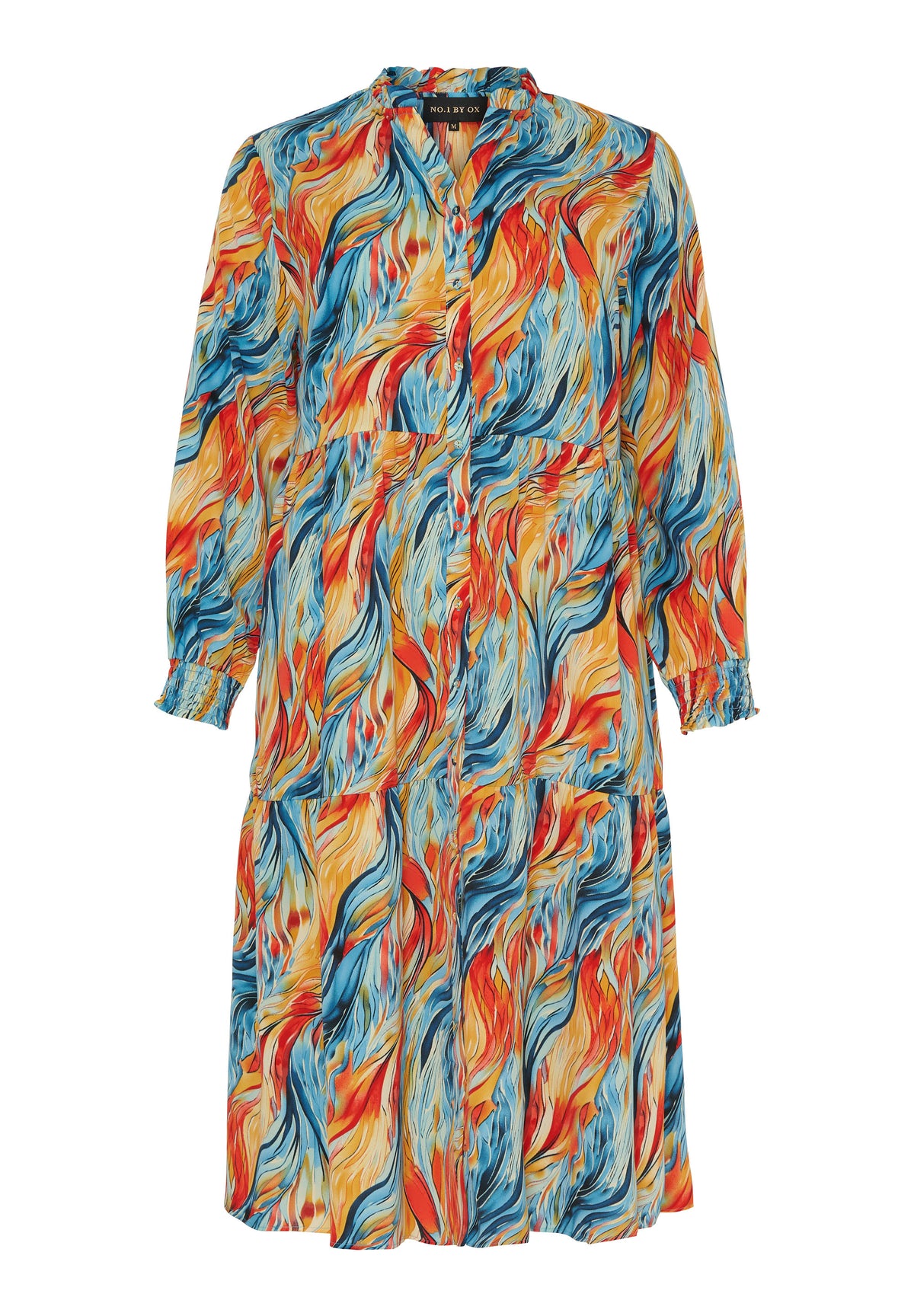 NO. 1 BY OX Farverig kjole med lange ærmer Kjoler Bright Multi coloured Wave print