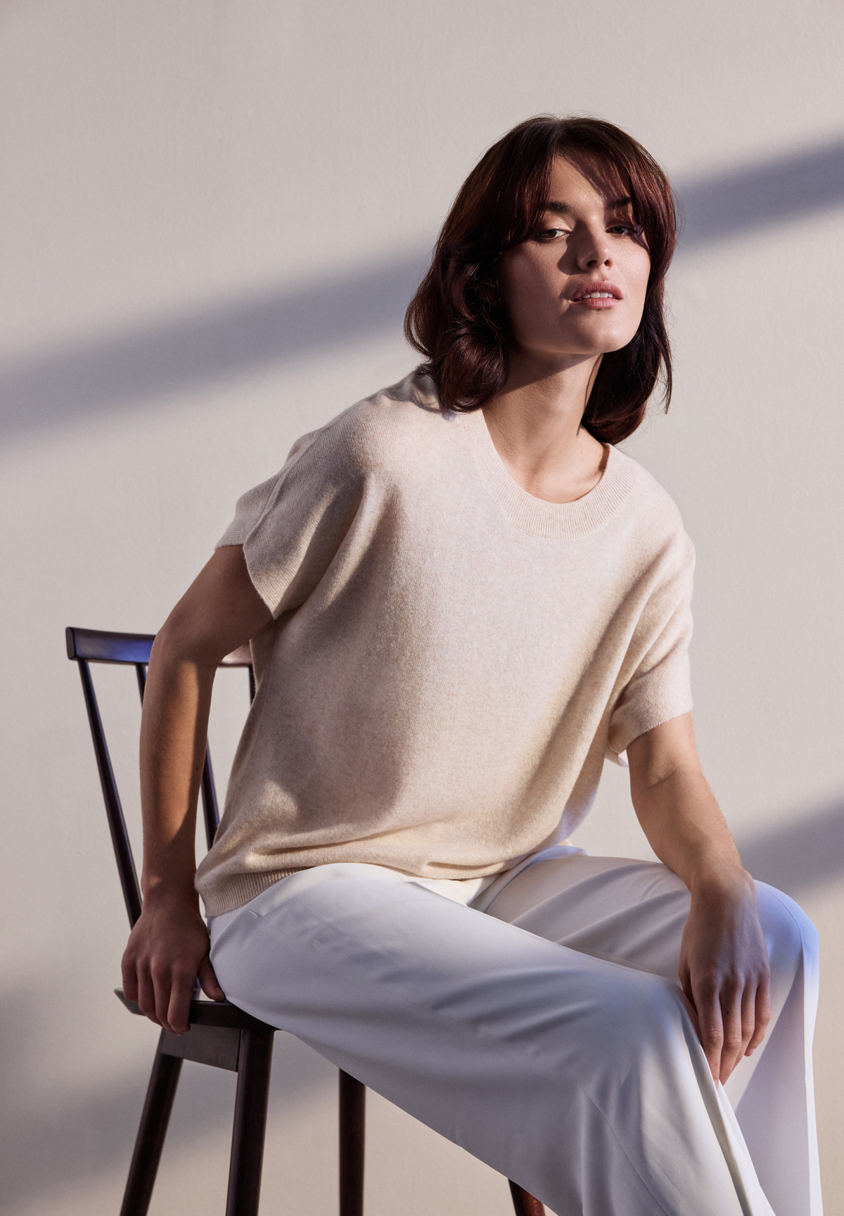 BTFCPH Finstrikket t-shirt i cashmere blanding Pullovers Natural Beige Melange