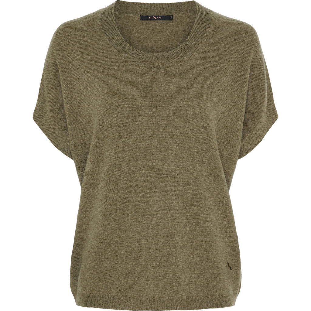 BTFCPH Finstrikket t-shirt i cashmere blanding Pullovers Olive Brown Melange