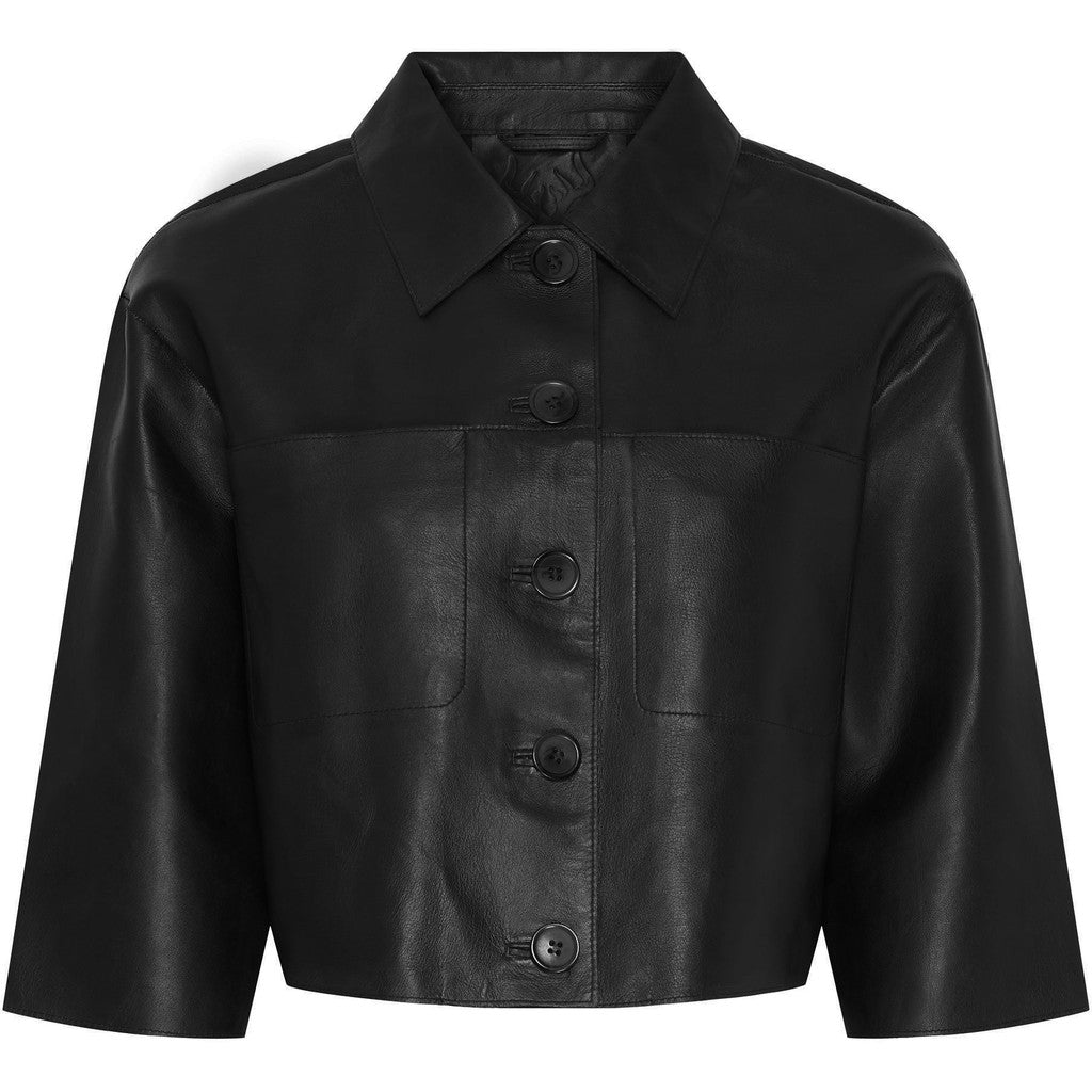 NOTYZ Jakke i læder med 3/4 ærmer Jakker Sort