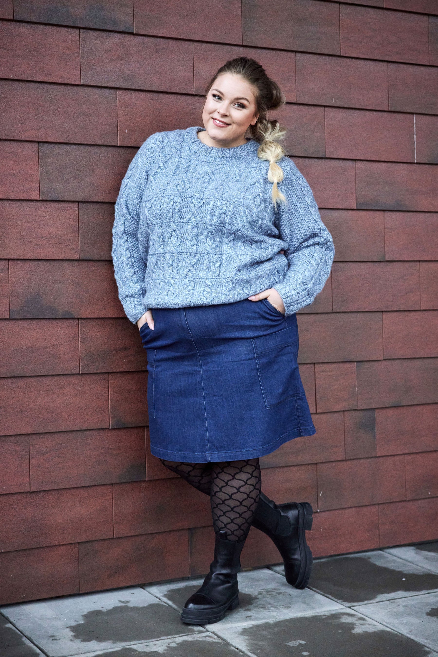 NO. 1 BY OX Kabelstrikket sweater med uld Sweaters Blå