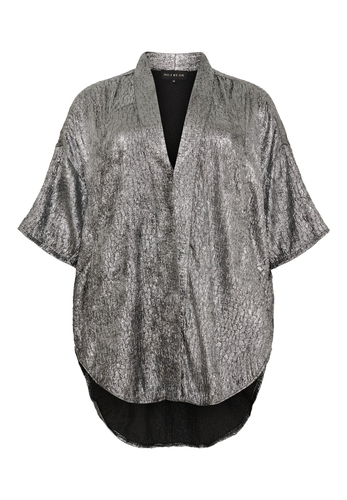 NO. 1 BY OX Kimono i silver-look Bluser Black w metallic Silver