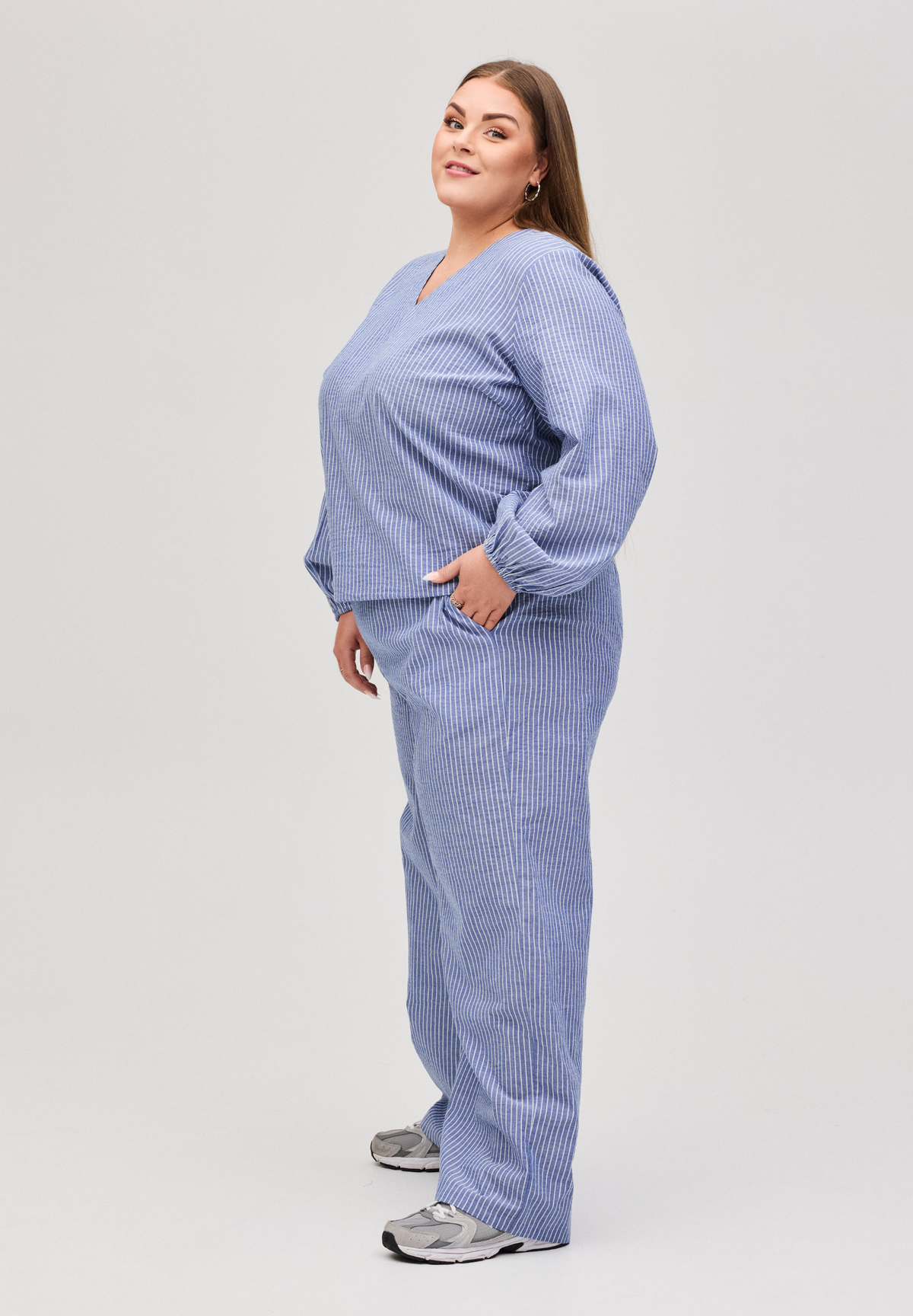 NO. 1 BY OX Klassisk bukser med vidde Bukser Denim blue pinstripes