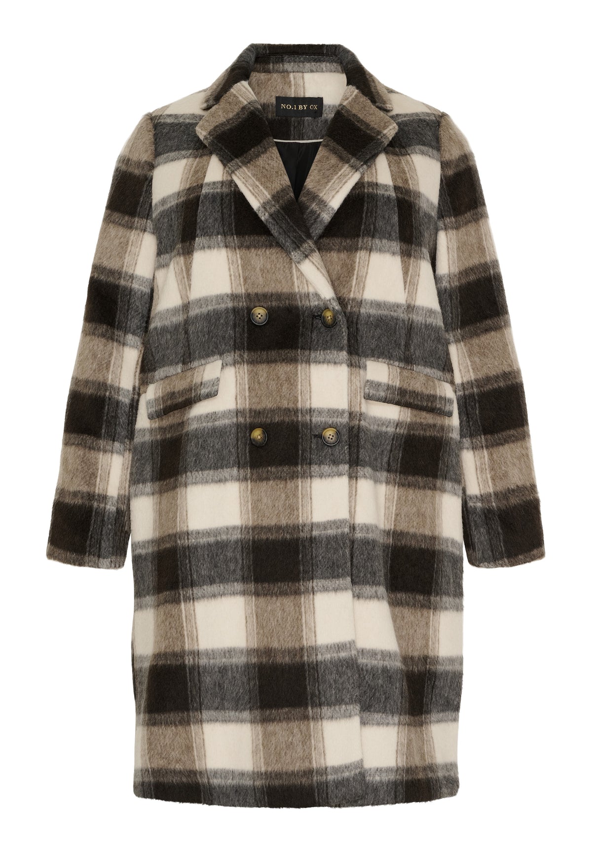 NO. 1 BY OX Klassisk uldfrakkemed tern Frakker Black and Grey check