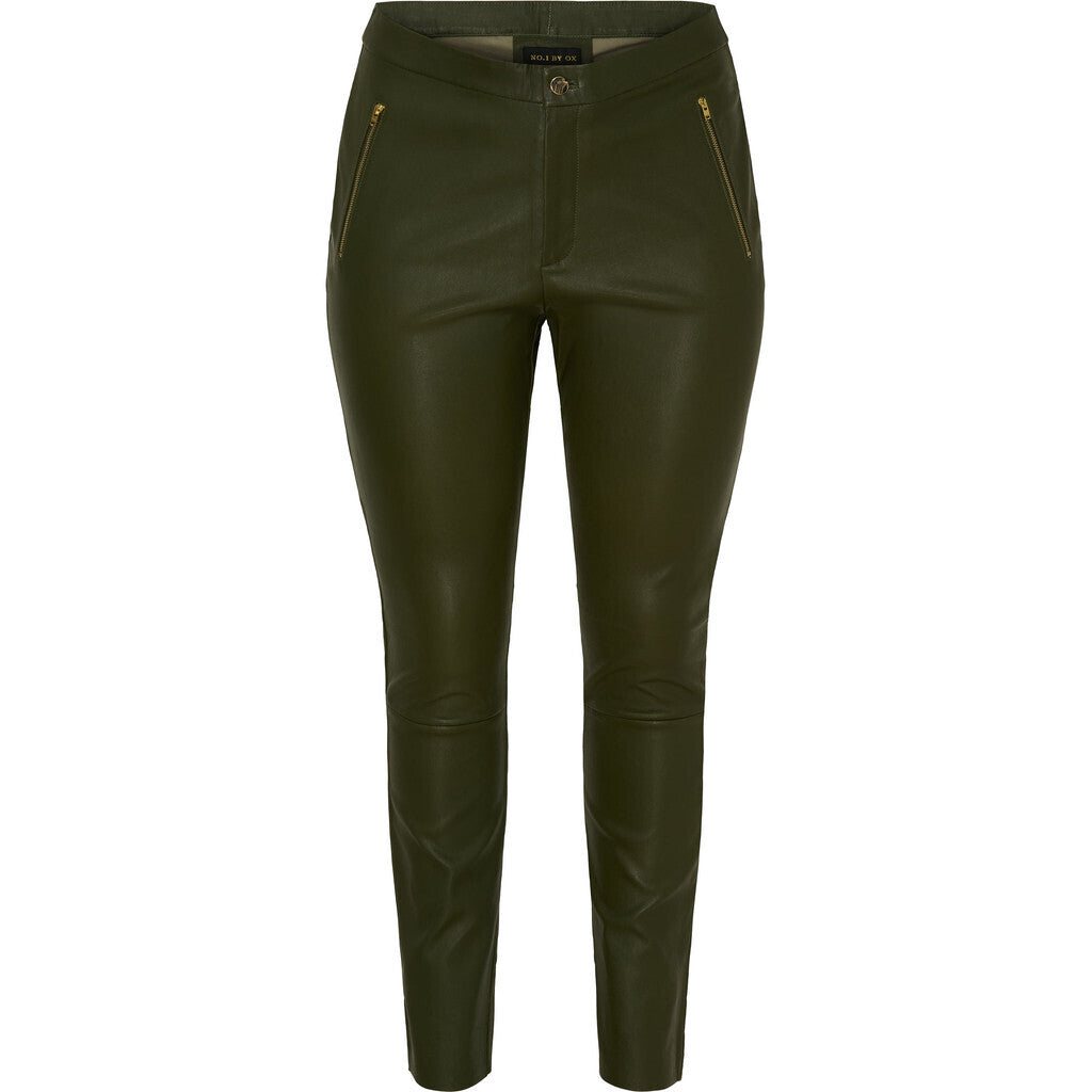 NO. 1 BY OX Læderbukser (Str. 50 - 56) Leggings Dark Army Green w Gold acc.