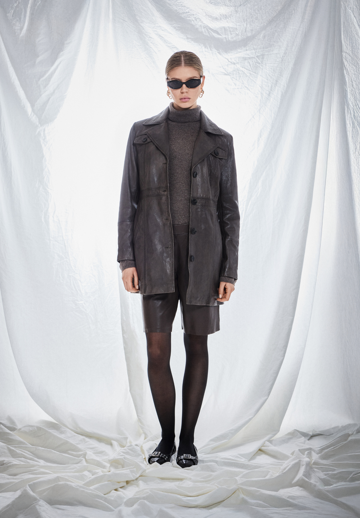 NOTYZ Læderjakke med knapper Jakker Brun