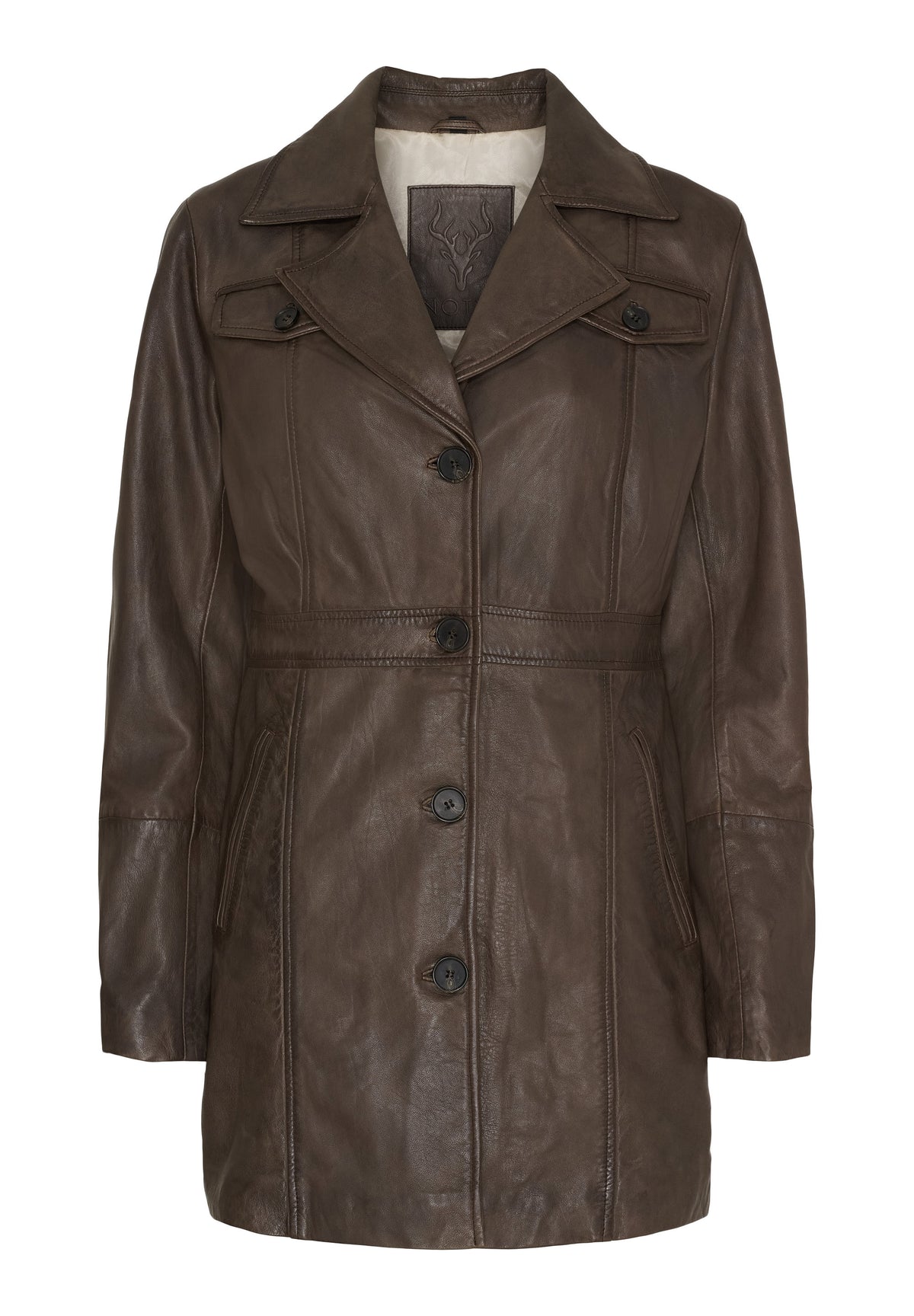 NOTYZ Læderjakke med knapper Jakker Brun